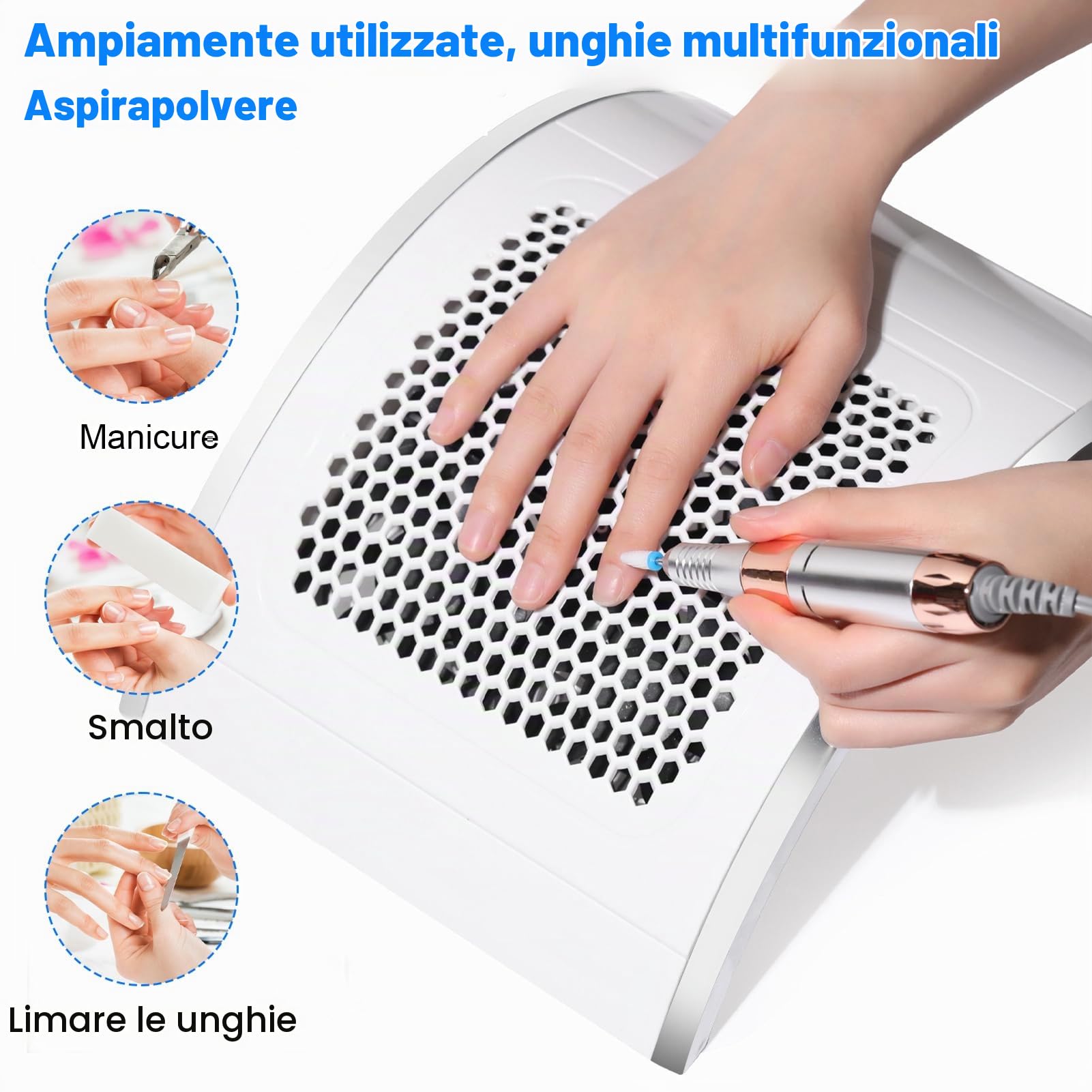 Aspiratore Unghie Aspirapolvere Professionale da Tavolo per Pedicure e Manicure, Salone Professionale 4 Ventole Potente Aspiratore per Unghie, Basso Rumore, Kit per La Pulizia delle Unghie