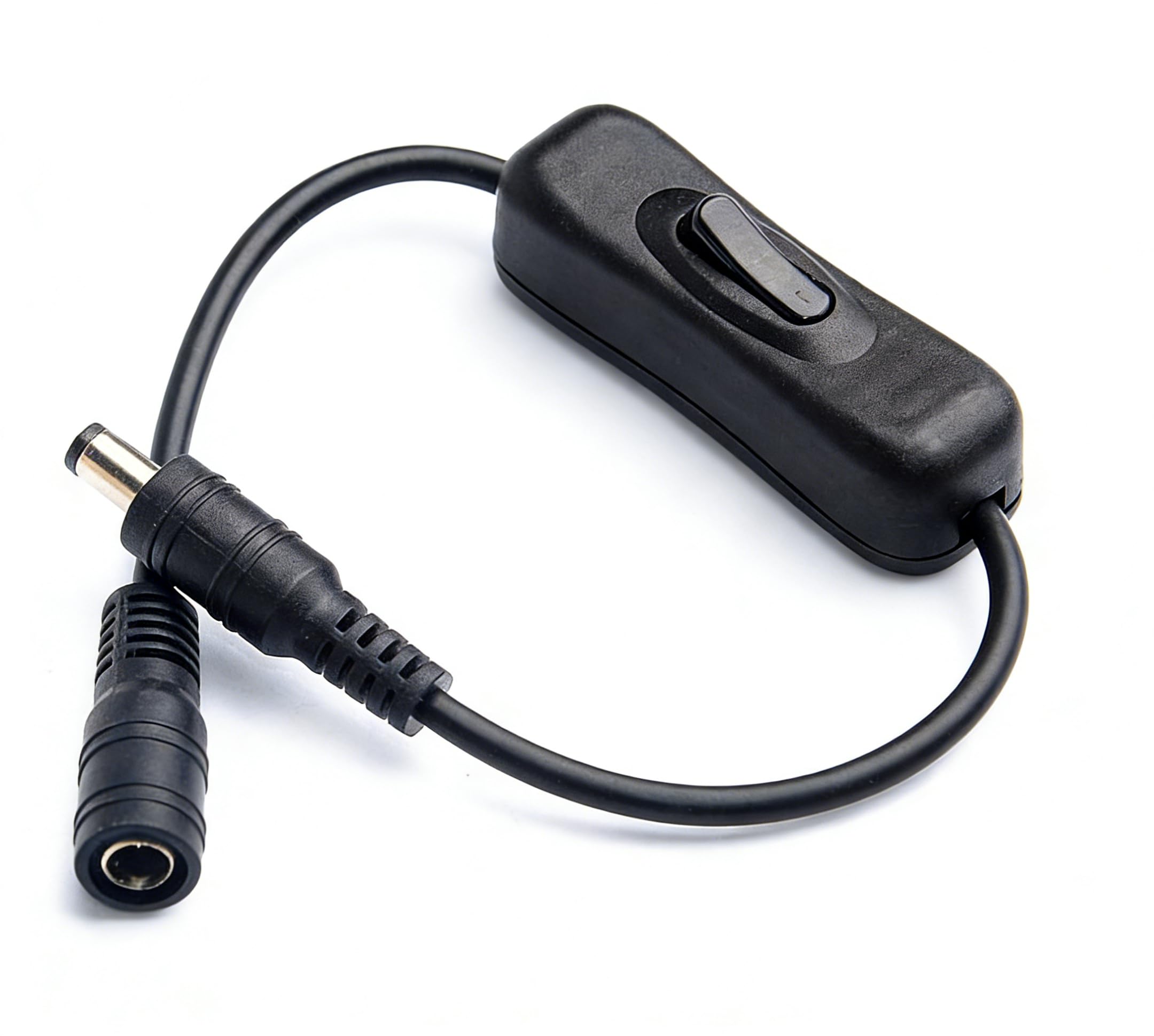 DC 12V Inline Rocker On/Off Switch, 5.5 x 2.1mm Male to Female DC Power Cable, Barrel Jack Switch for LED Strip Lights, CCTV Camera, Low Voltage Devices, Black, 30cm