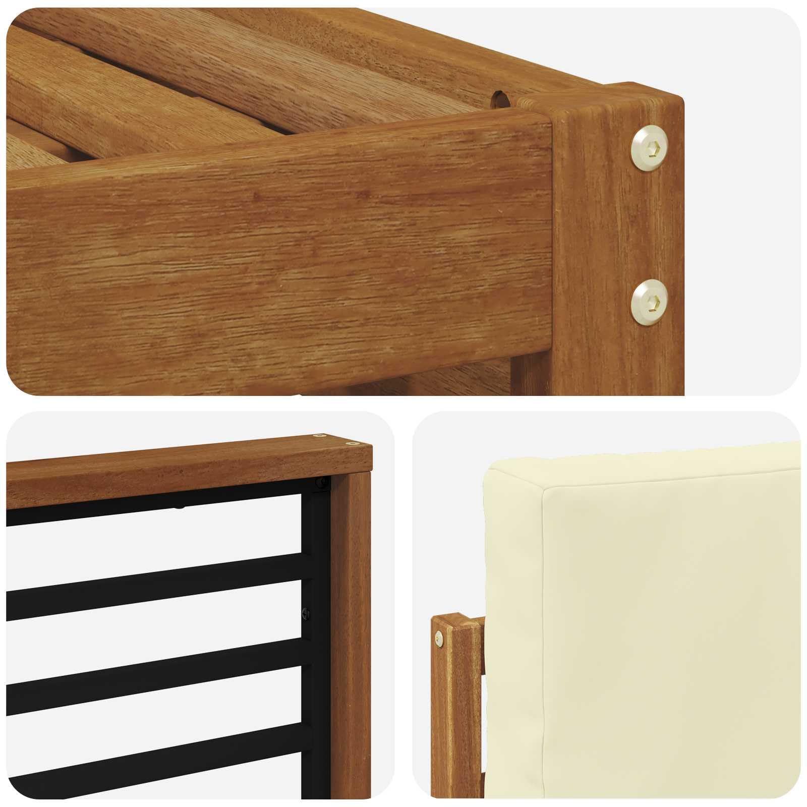 Gartengarnitur 6-teilig aus massivem Akazienholz wetterfestes Design für Terrasse und Balkon, inklusive Sitzgruppe, Sofas, Hocker, und Kissen, langlebig, pflegeleicht, vielseitig nutzbar