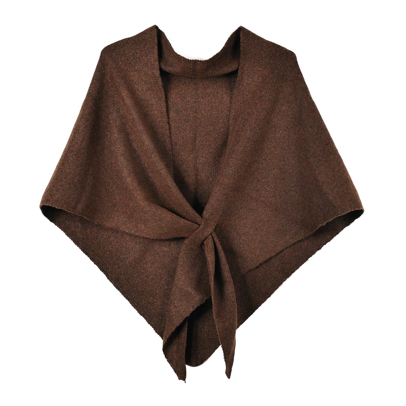 MAGAUSVZVK Women's pure triangle shawl scarf, openwork knit cardigan cape(Brown)