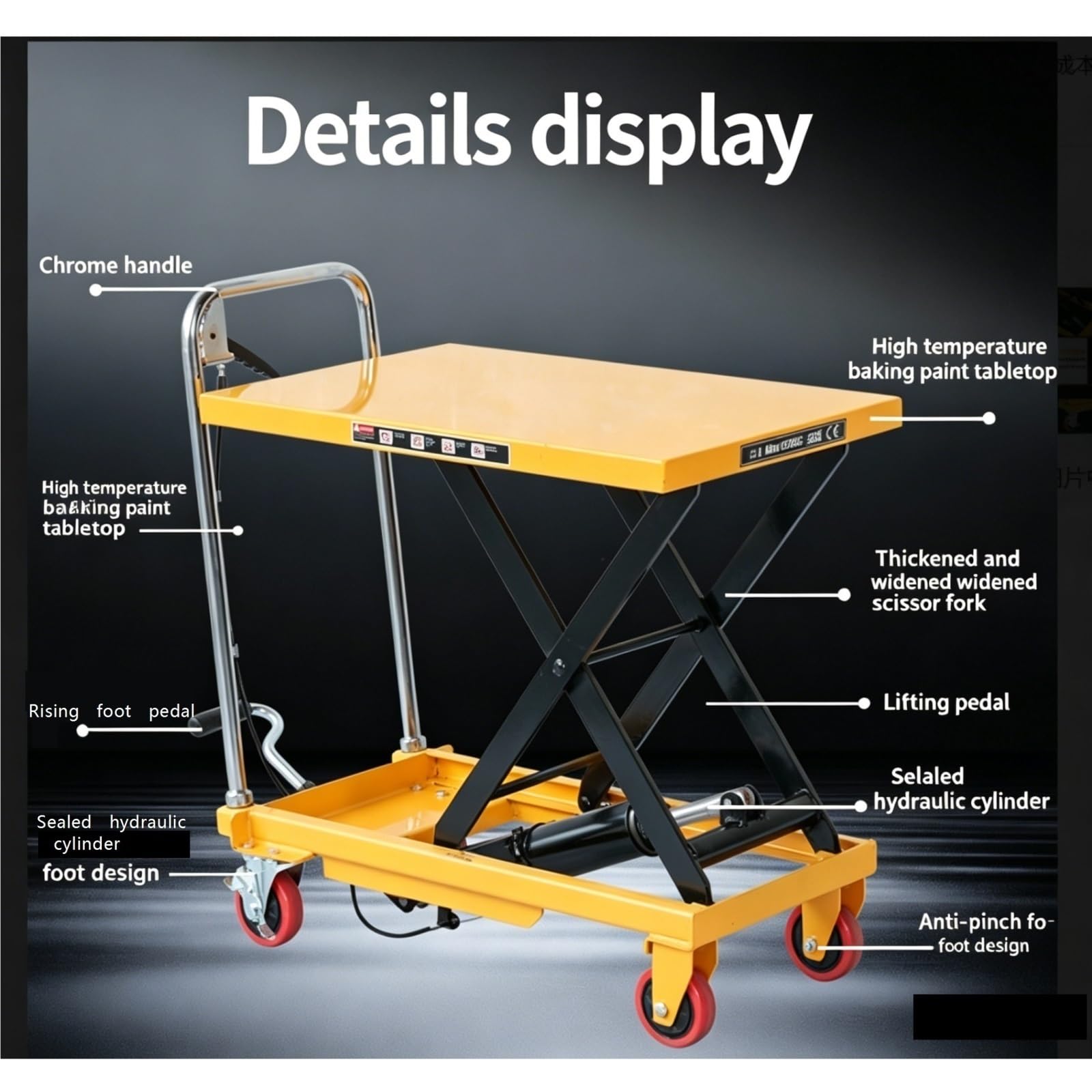 Mesa elevadora hidráulica plegable, mesa elevadora con protector de seguridad for manipulación y transporte de materiales(500kg)