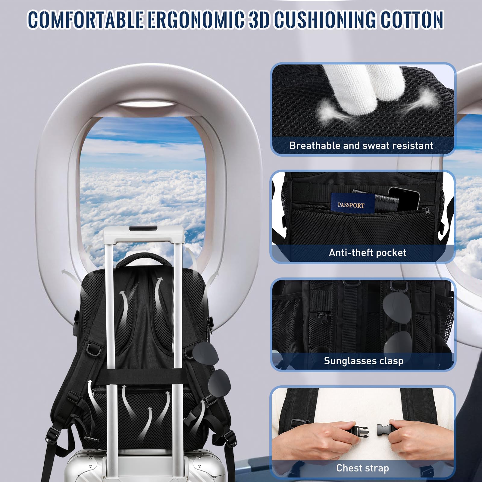 YCFAN per Zaino Ryanair 40x20x25, Zaino da Viaggio, Piccolo Zaino da Viaggio per Viaggiare Fit 15.6 Laptop, Borsa Bagaglio a Mano Zaino Viaggio con Porta Cavo