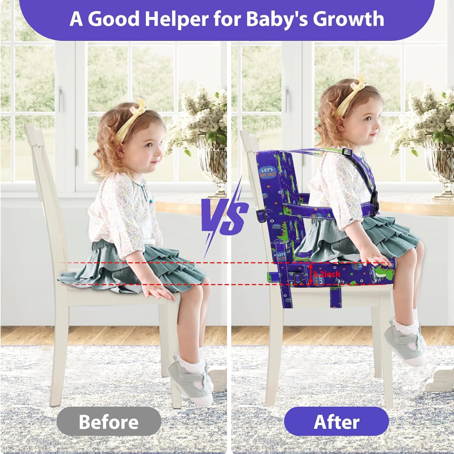 Rialzo da Sedia per Bambini, Cuscino Rialzo Sedia per Bambini Fibbia a 5 Punti Sicurezza più Forte 2 Pezzi (Blu)