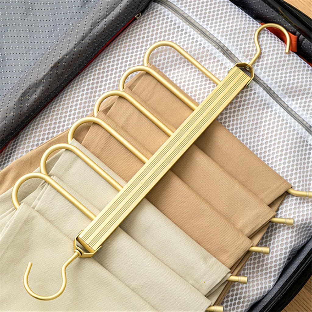 JSEIAJB 6 in 1 Magic Trouser Hangers Folding 360° Rotatable Pant Tie Scarf Storage Rack Aluminium Alloy Hanger Pant Organizer