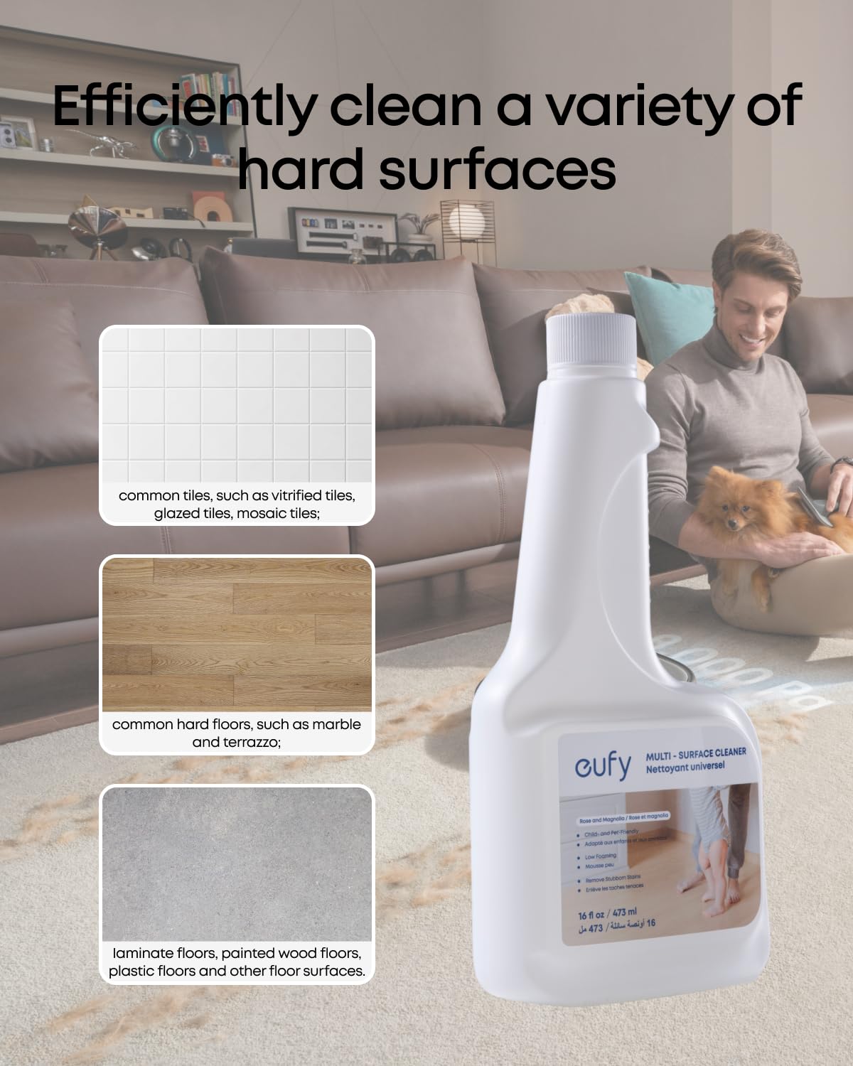 eufy RoboVac - Solución de limpieza de suelos duros (2 botellas), compatible con X10 Pro Omni, X9 Pro, X8 Hybrid, X8 Pro, X8 Pro SES, 473.2 ml, limpiador de suelos