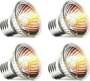 Pack of 4 50W E27 Halogen Tortoise Heat Lamp Bulb for Reptile Aquarium Lamp UVA UVB Halogen Heating Lamp for Reptiles Turtle Lizard [Energy Class C]