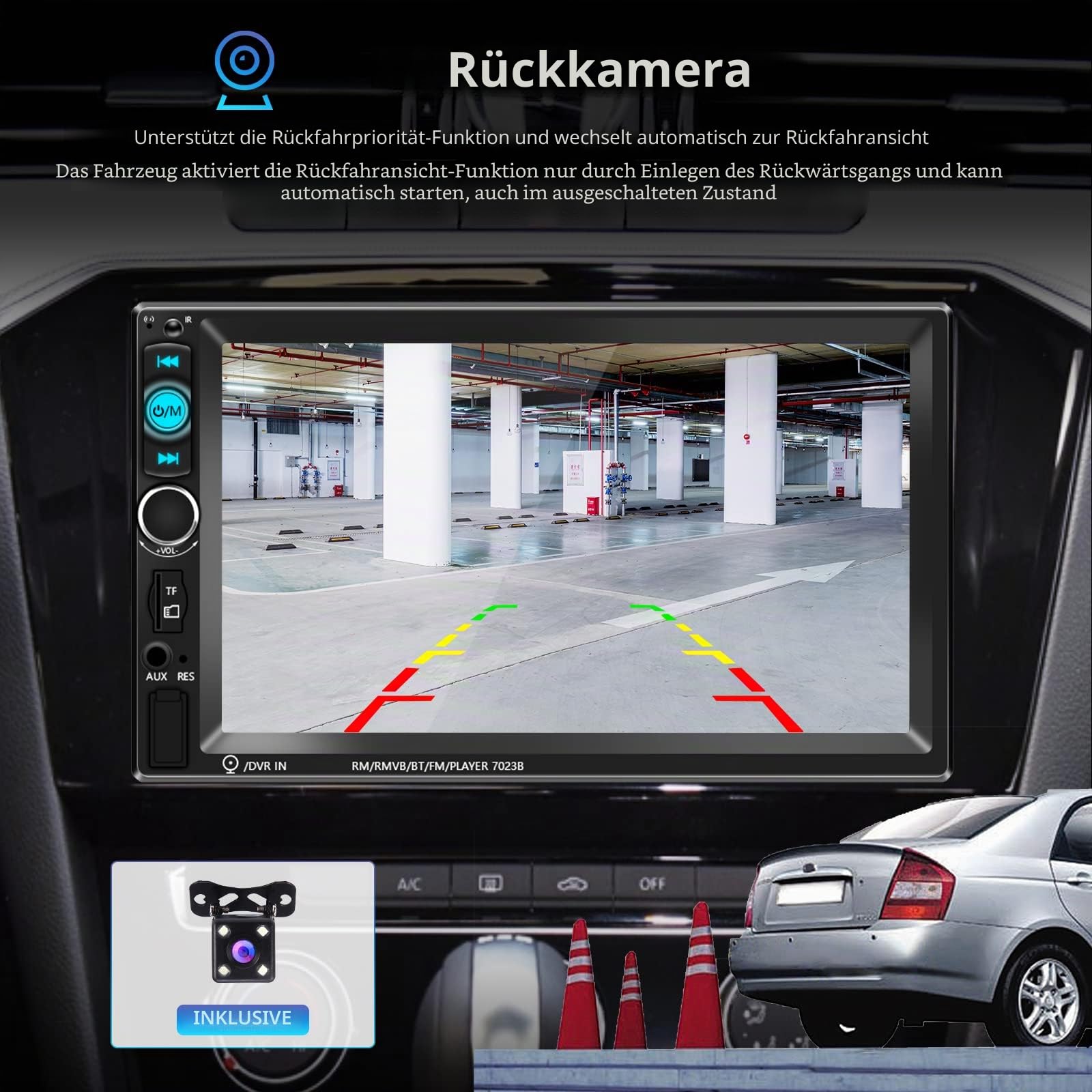 Podofo 2 DIN Autoradio Bluetooth Freisprechanruf 7 Zoll Touchscreen Spiegellink Doppel DIN Auto Radio USB/SD/TF/AUX FM mit Rückfahrkamera Lenkradsteuerung Fernbedienung