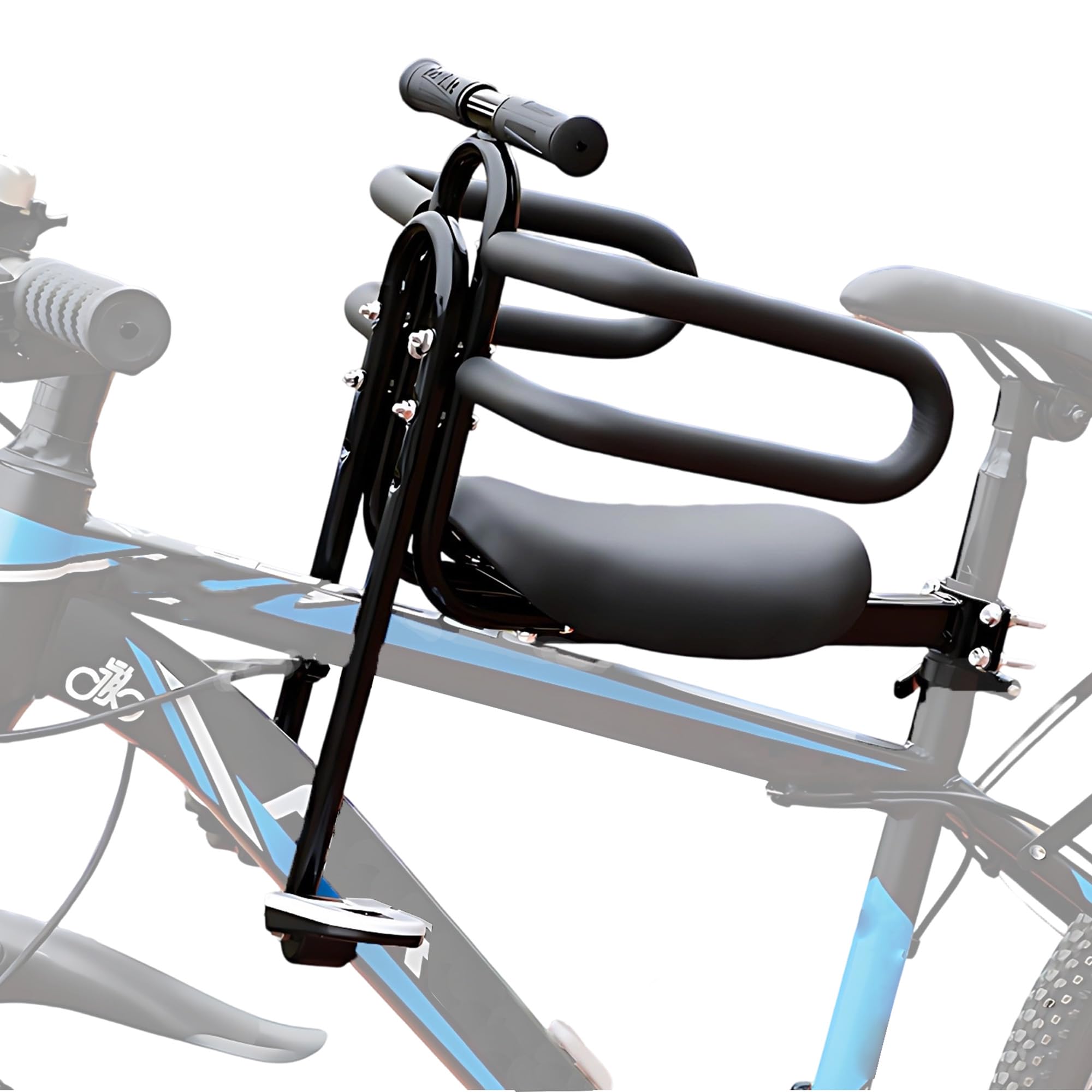 Seggiolino Bici Anteriore, Seggiolino Anteriore Bici Bambini, Regolabile in Altezza in avanti e Indietro, con Comodo Sedile Singolo, Bracciale, Recinzione, Pedali, Peso 30 kg, Nero