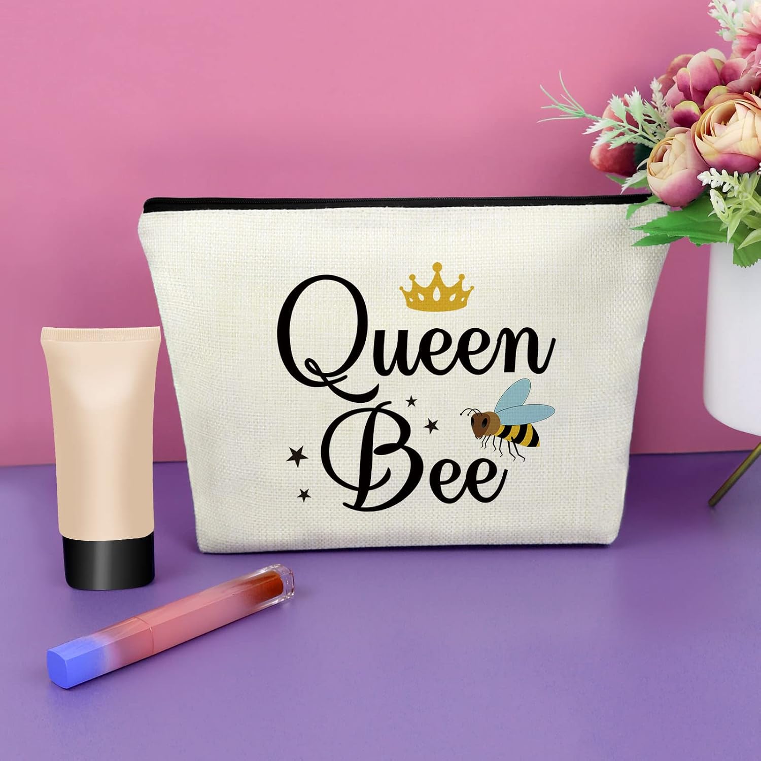 Sazuwu Bee Themed Gifts for Women Makeup Bag Bee Lover Gifts for Friend Beekeeper Birthday Gifts Cosmetic Bag Honeybee Gifts Christmas Thanksgiving Gifts for Bee Lover Cosmetic Travel Pouch image 2
