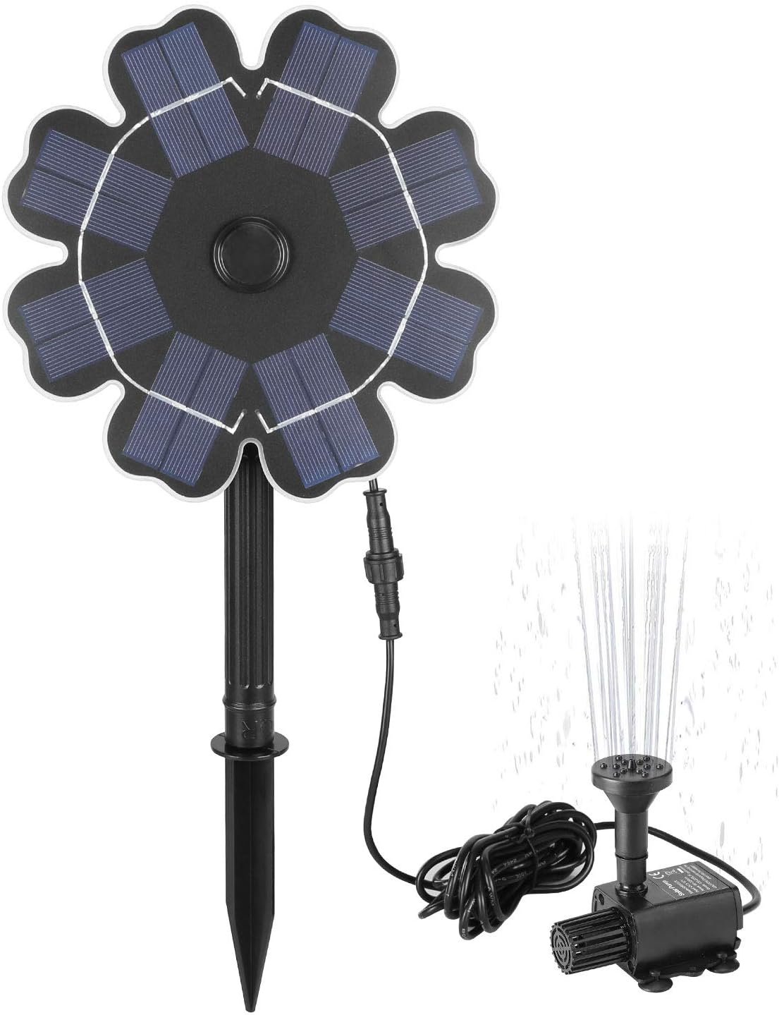 Richarm Solar Pump Bird Bath Fountain 2.5W ฮฆ7.7โ Solar Panel Water Features with Stake 9.84ft Cable Outdoor Solar Garden Fountain for Pond,Pool,Lawn