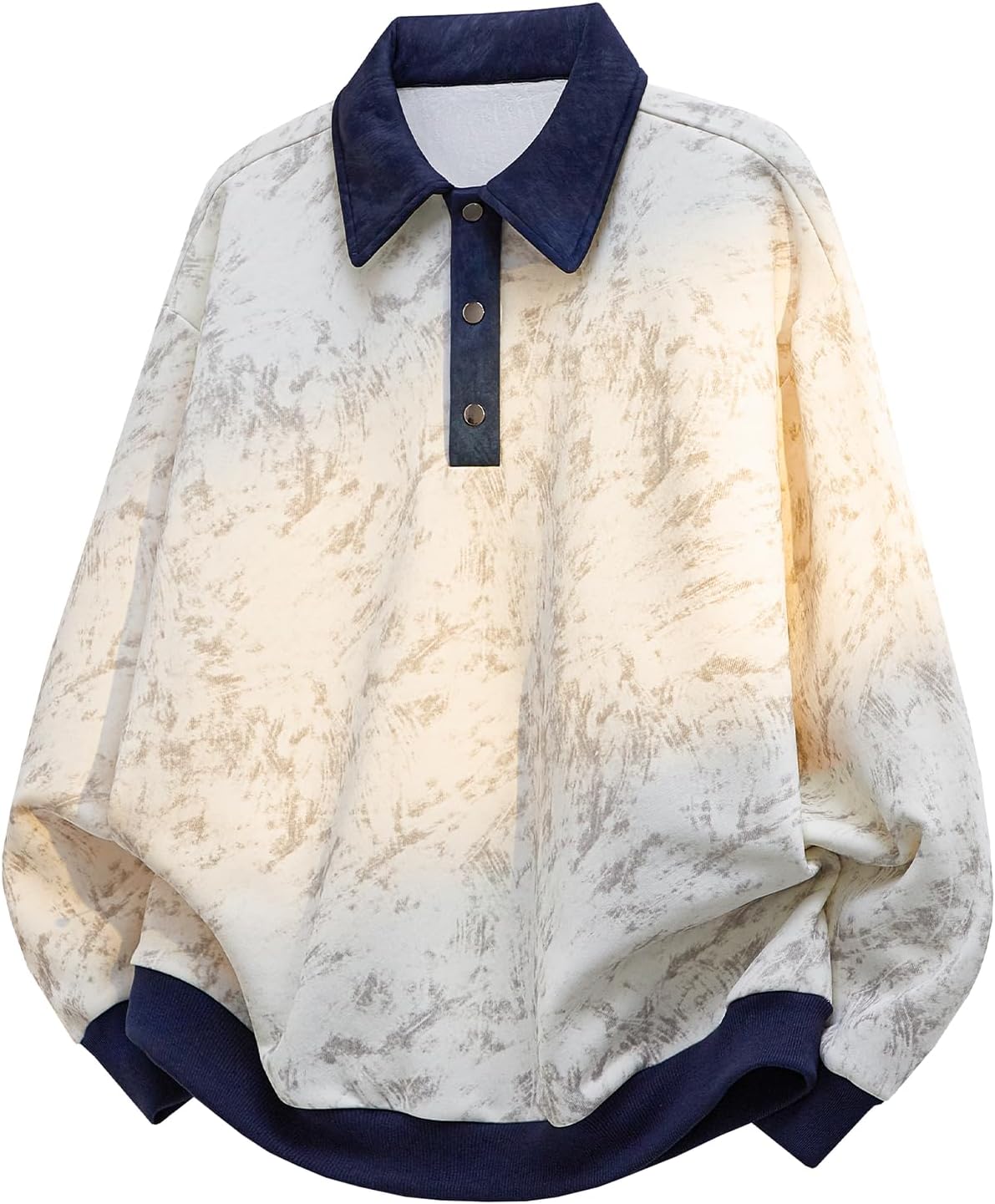 GURUNVANI Men's Tie Dye Polo Sweatshirt Loose Fit Lapel Buttons Closure Pullover with Contrast Trim