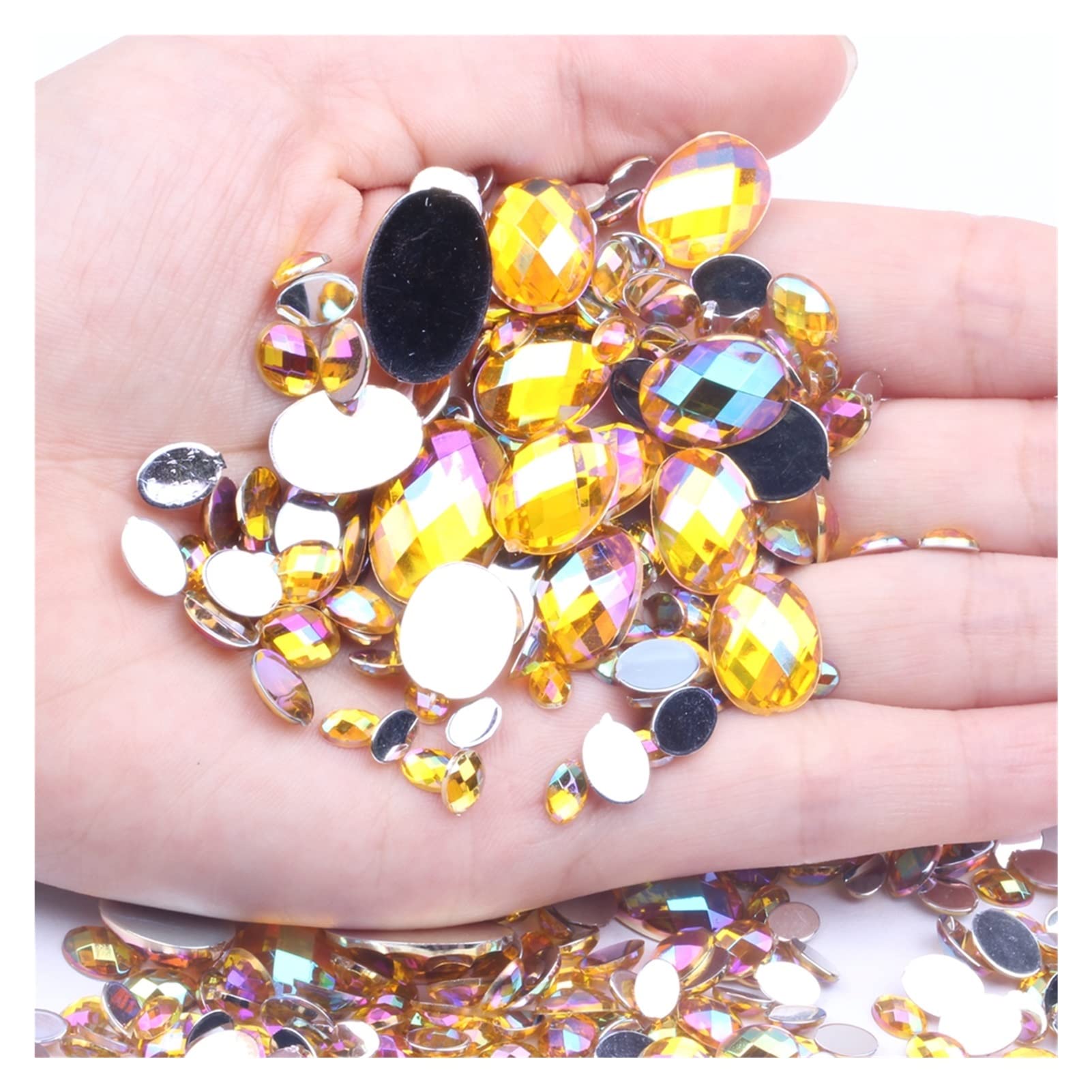 Generico yaoqijie 13x18mm 500pcs a Forma Ovale sfaccettature di Strass acriliche Flatback Ab Colours Colla su Perle Fai da Te Gioielli for Le Unghie d'Arte Lasting (Color : 02 Gold AB)