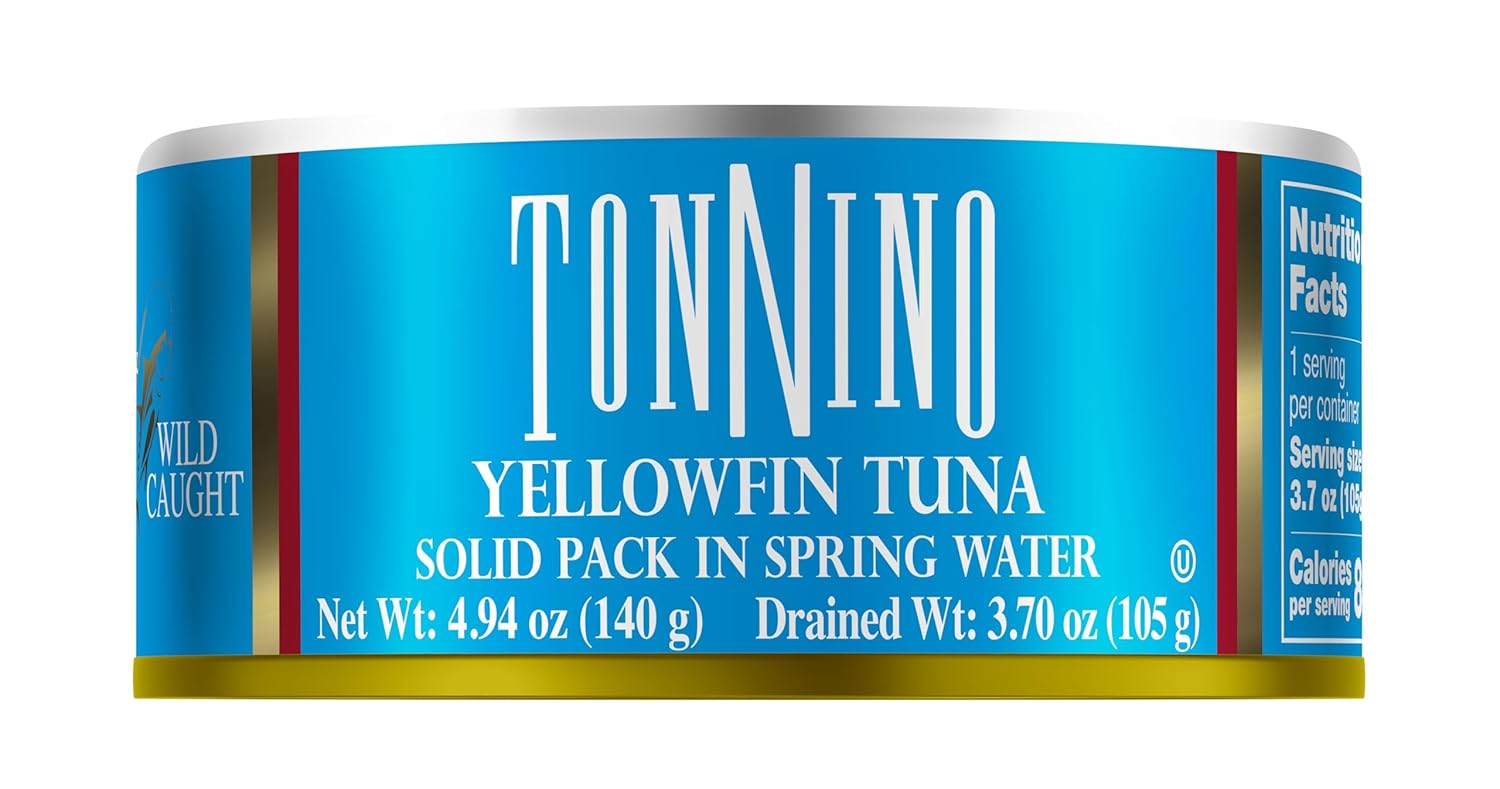 Tonnino Tuna Fish Yellowfin Pole&Line – Solid Pack in Olive Oil – Pack of 12 – Alternative to Salmon – Protein Snacks – Ready to Eat Meals in Can
