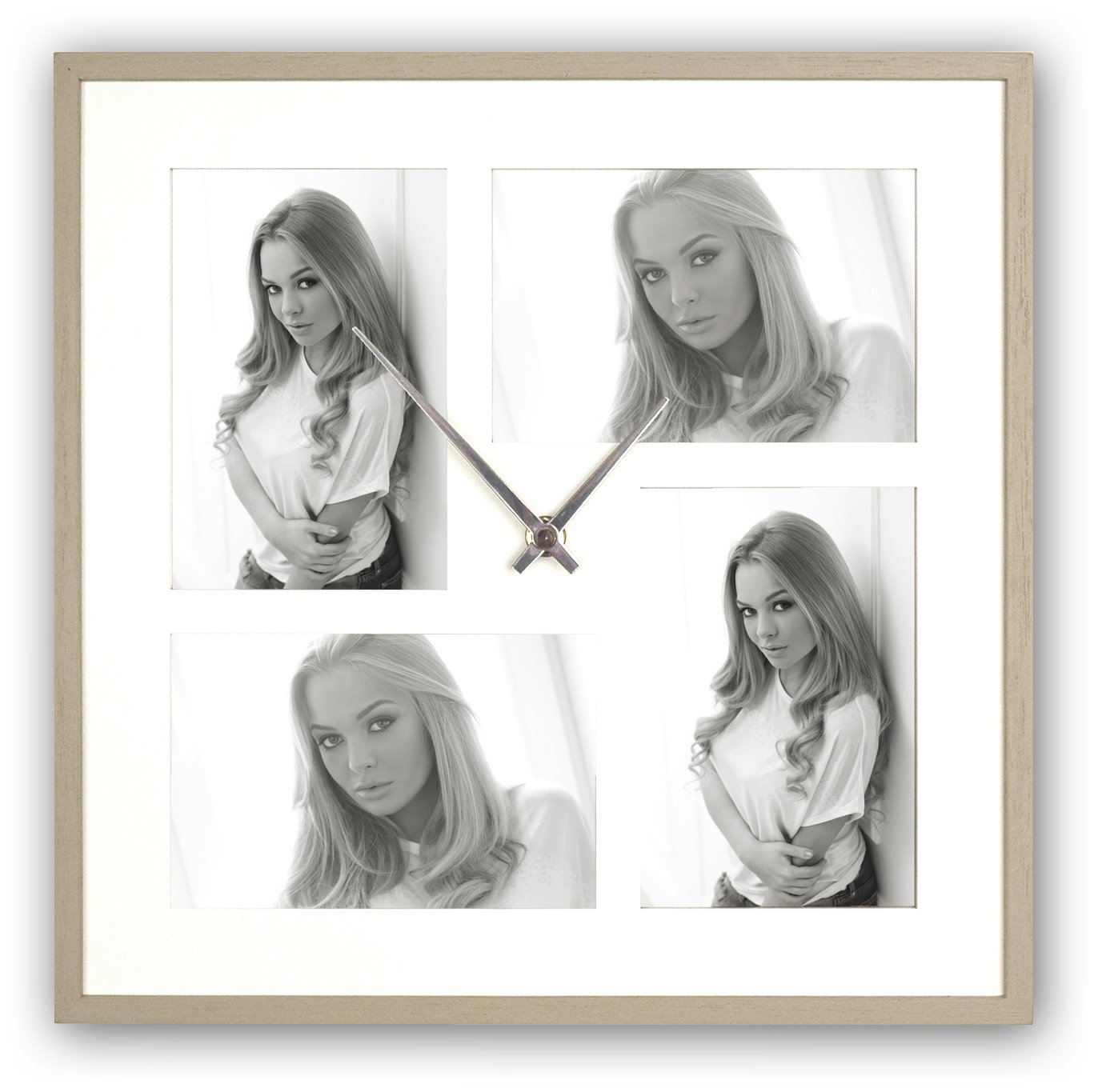 Zep Varese Clock Multi Aperture Photo Frame For Four 6 x 4-Inch Picture, Brown, 6 x 4-Inch