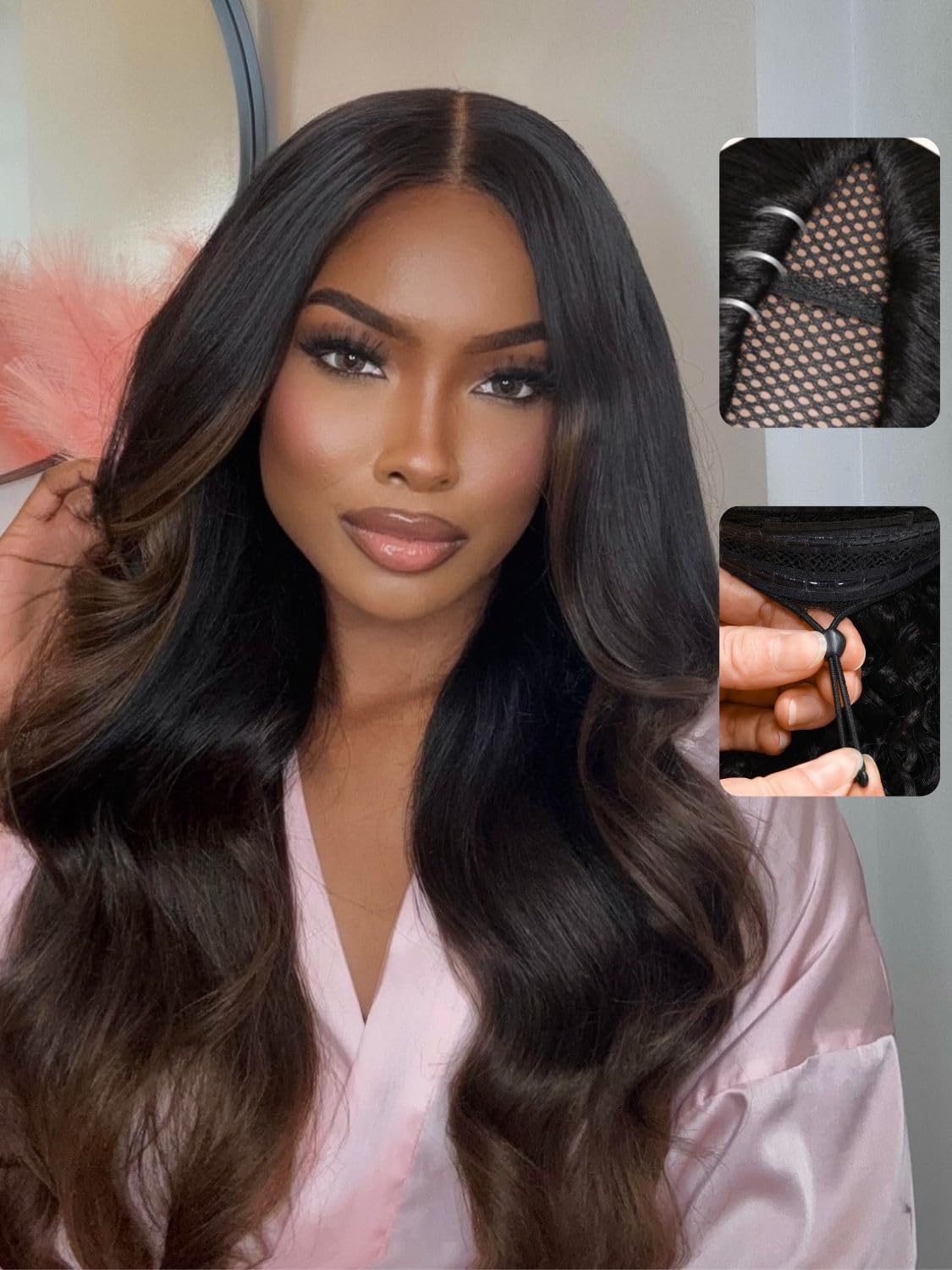Beauty Forever EasiContour V Part Wig Human Hair Yaki Straight Glueless Wigs Human Hair Black to Chestnut Brown Clip in Vpart Wig No Leave Out Upgrade