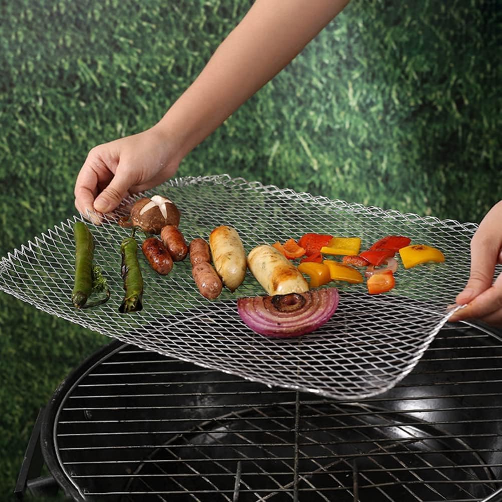 Luxshiny Estera de malla para parrilla de barbacoa: 10 piezas desechables de aluminio para parrilla, sartenes de red antiadherentes, rejillas de cocina, herramientas para hornear para acampar al aire
