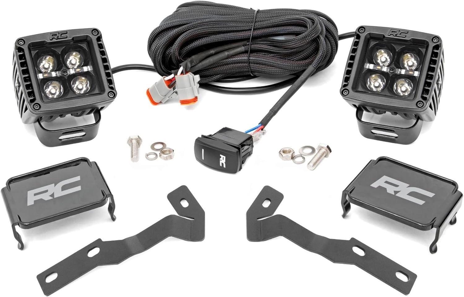 Rough Country 2" LED Ditch Light Kit for Toyota Tacoma (2016–2023) – Black Series Dual LED Cubes w/White DRL, 40W Spot Beam, 3600 Lumens