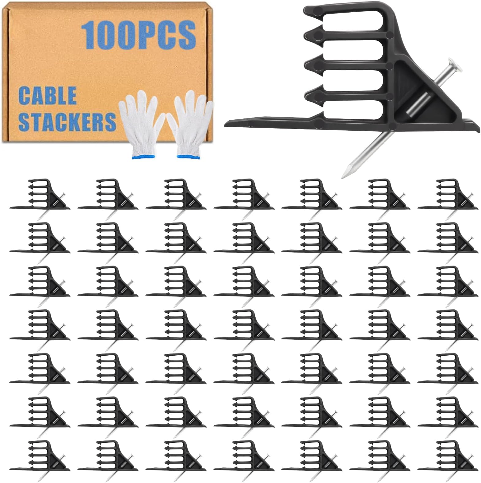 100Pcs Cable Stackers, Cable Staples Clips with Steel Nails, Electrical Wire stackers,Insulated Cord Staples Multi Cable Wire Clips for Suitable Most Cables