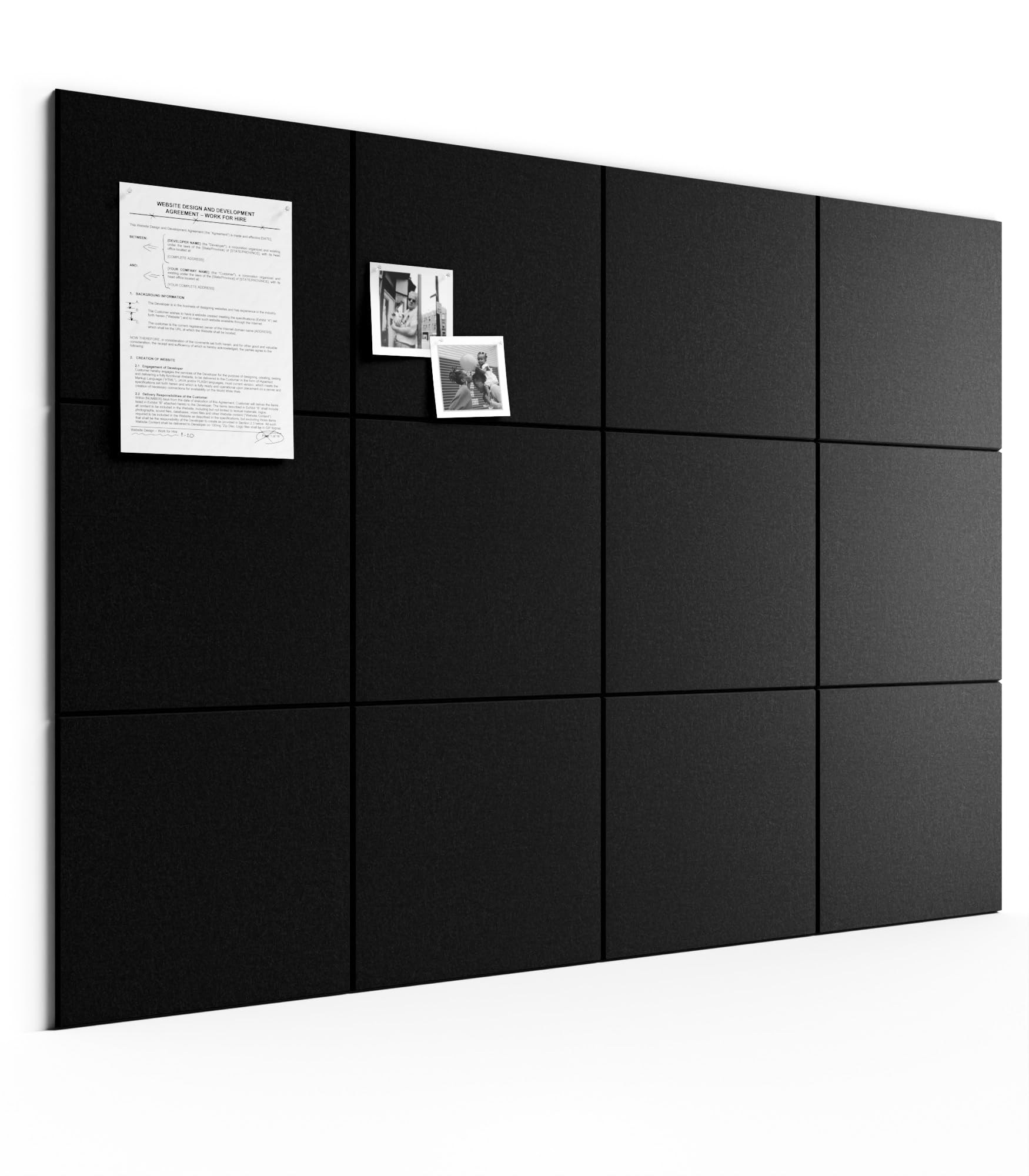 Bumusty Large Felt Notice Board 48" x 36" Cork Board Alternative-12 Pack with 70 Safe Removable Adhesive Tabs, Cork Boards for Walls for Home Office Classroom Pin Board-Black