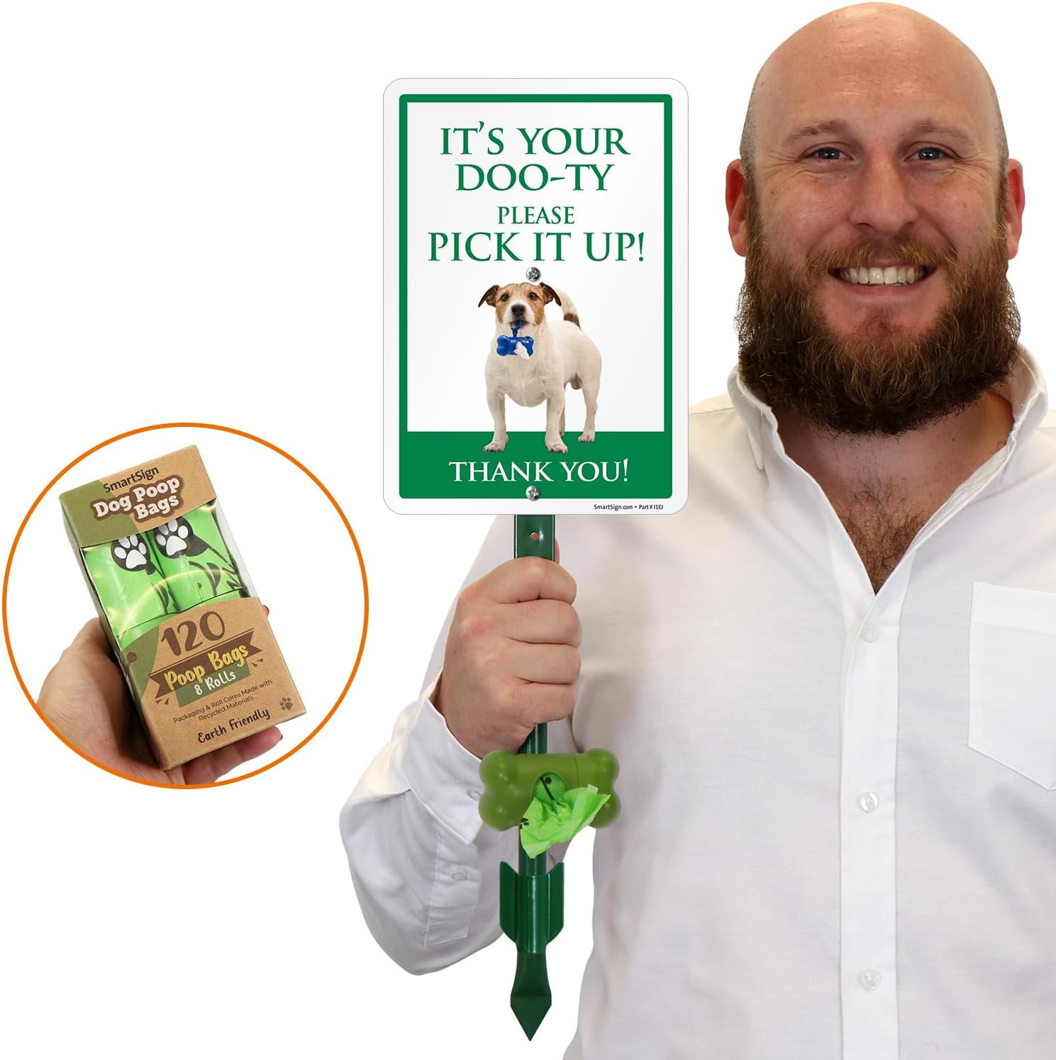 SmartSign It's Your Doo-ty Please Pick It Up Thank You Yard Sign & Clip-On Preloaded Dispenser Combo/Kit with 135 Dog Poop Waste Bags, 7"x10" Rust-proof Aluminum Sign with 18-inch Steel Stake