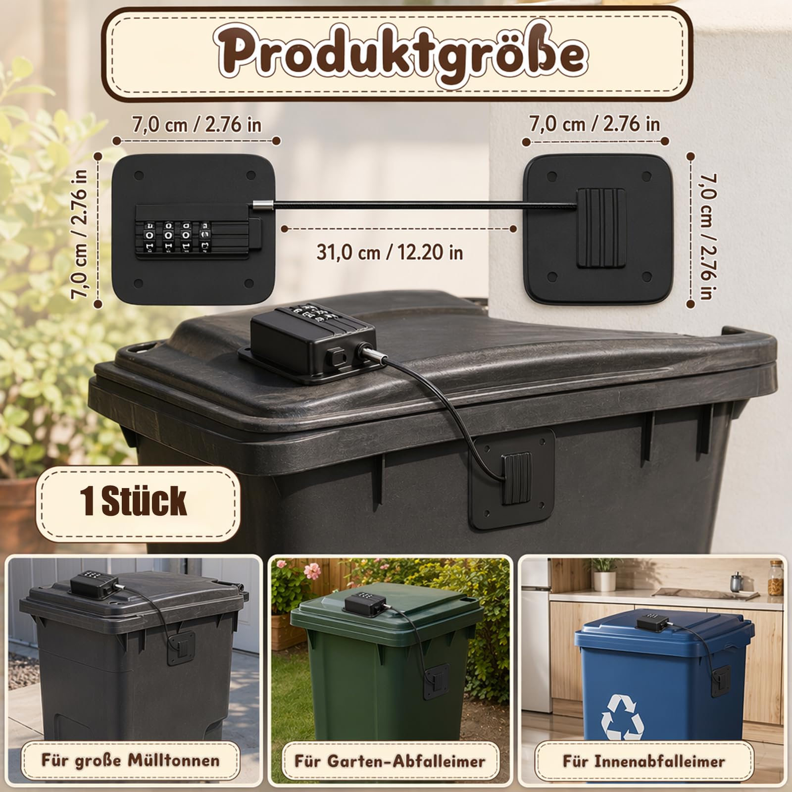 mülltonnenschloss, Bohrfreies Befestigungszubehör Set Für Mülleimer Mit Schloss, Schrauben, Klebemittel, Nanoklebeband Und Schlüssel, Einfache Montage, Geeignet Zur Sicherung Von Haushaltsmülleimern