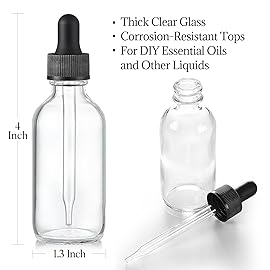 Set of 4, 1 oz Clear Eye Dropper Bottles with 1 Stainless Steel Funnels & 4 Labels - Black Caps 30ml Thick Glass Tincture Bottles - Leakproof Essential Oils Bottles for Health, Personal Care & Beauty