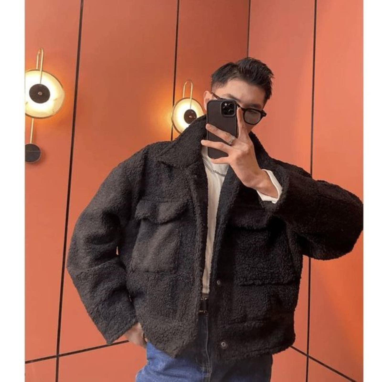 Veste agneau en peluche Ruffian le manteau chaud contre le froid du printemps style hipster S