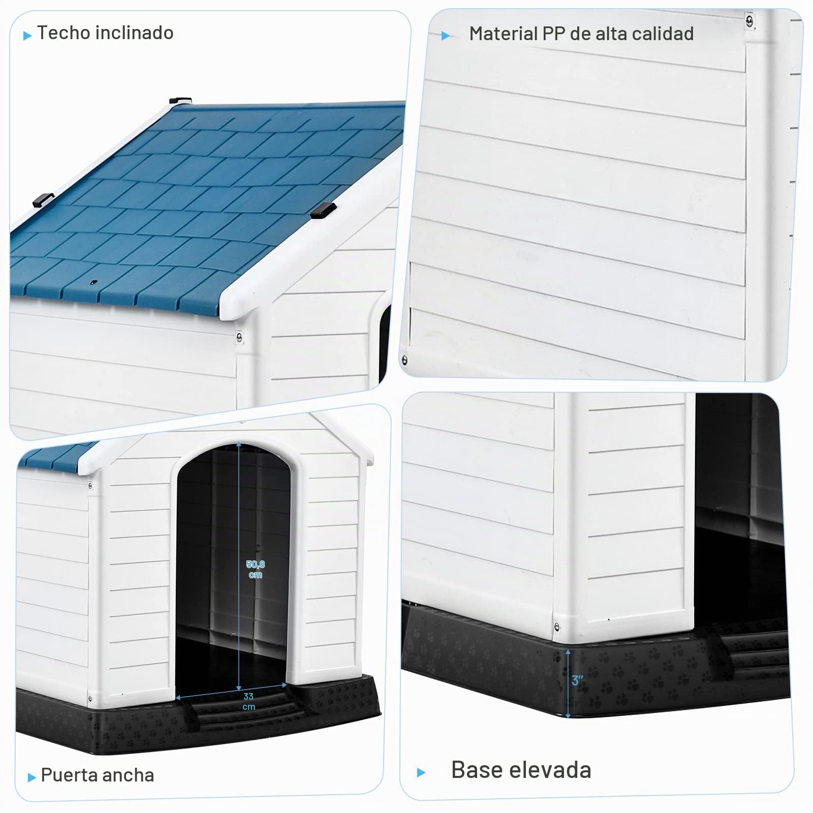 GOPLUS Caseta de Plástico para Perros, Casa para Interior y Exterior, Caseta para Perros con Sistema de Ventilación y Dispositivo de Sujeción, Estable y Resistente a Los Arañazos (S,Azul)