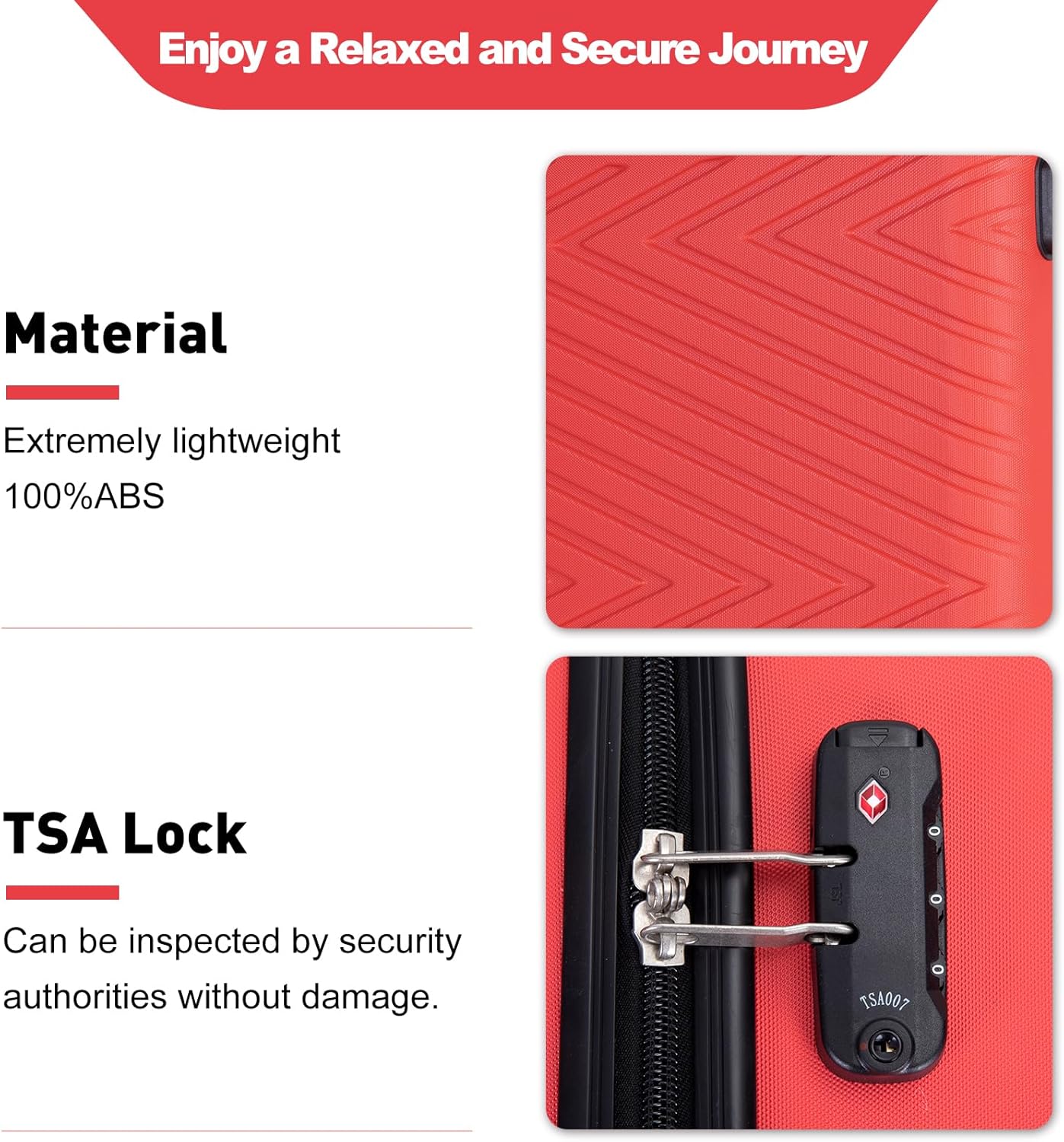 Travelhouse 4 Piece Luggage Sets Travel Suitcase, Large Capacity Lightweight Luggage Sets with TSA Lock & Spinner Wheels, Clearance Carry On Luggage Suitcase Set (RED, 4 piece luggage set)