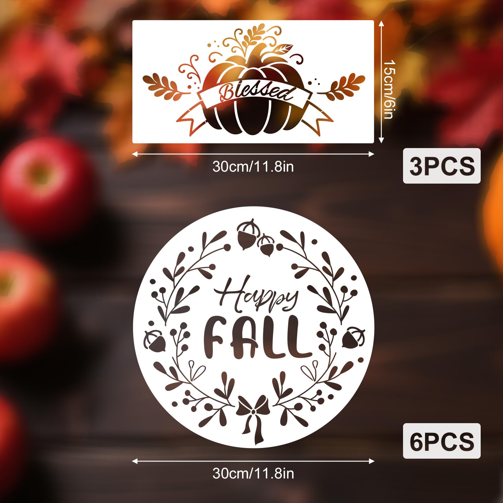 9pcs Fall Stencils for Painting Autumn Thanksgiving Pumpkin Truck Maple Leaf Drawing Templates Reusable DIY Craft Stencils for Wood Door Mat Canvas Fabric Wall Supplies Decor (2 Sizes) - Image 2