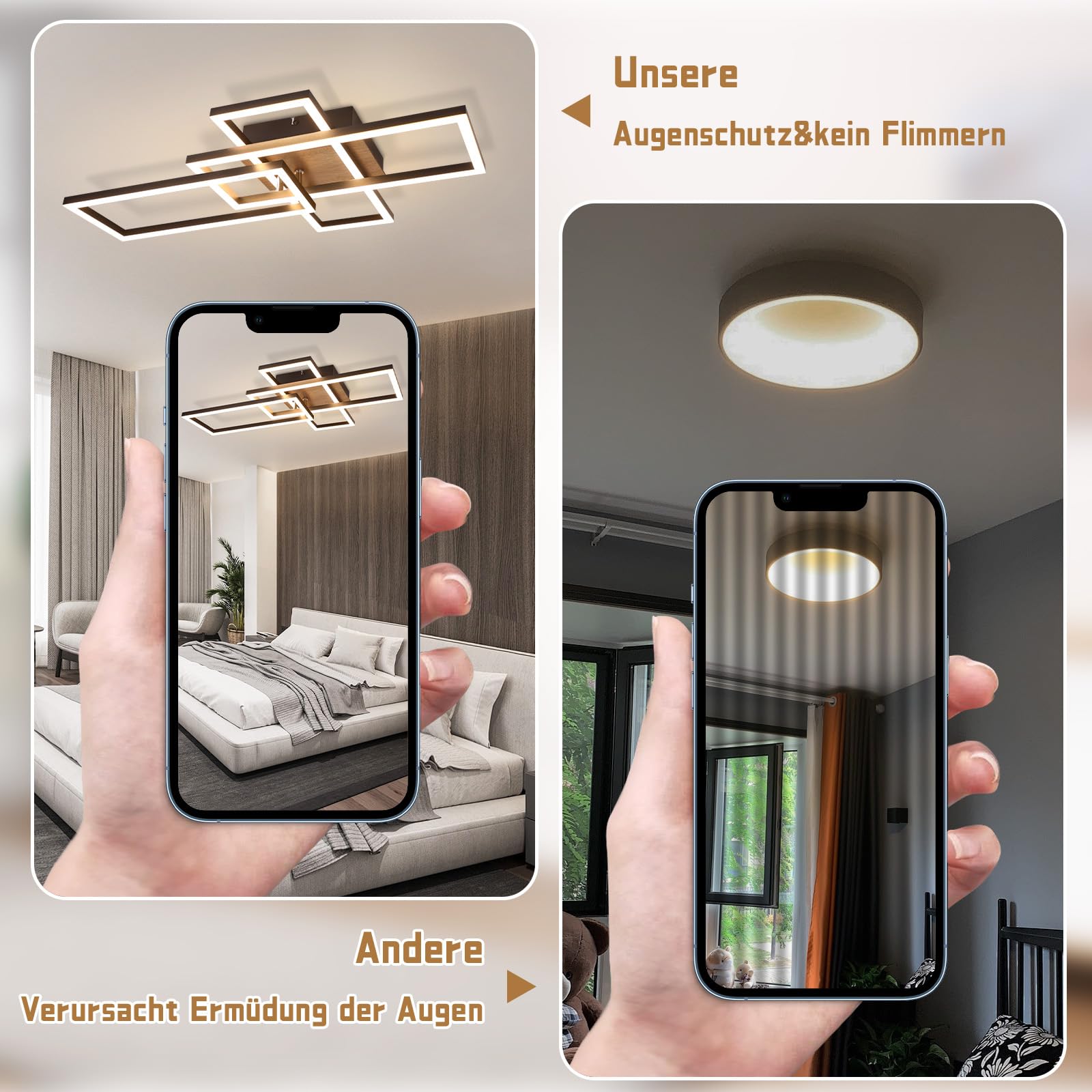 CBJKTX LED Deckenleuchte Wohnzimmer Deckenlampe Dimmbar mit Fernbedienung | Wohnzimmerlampe Holz Schwarz Modern Schlafzimmerlampe aus Metall Küchenlampe für Schlafzimmer Esszimmer Arbeitszimmer