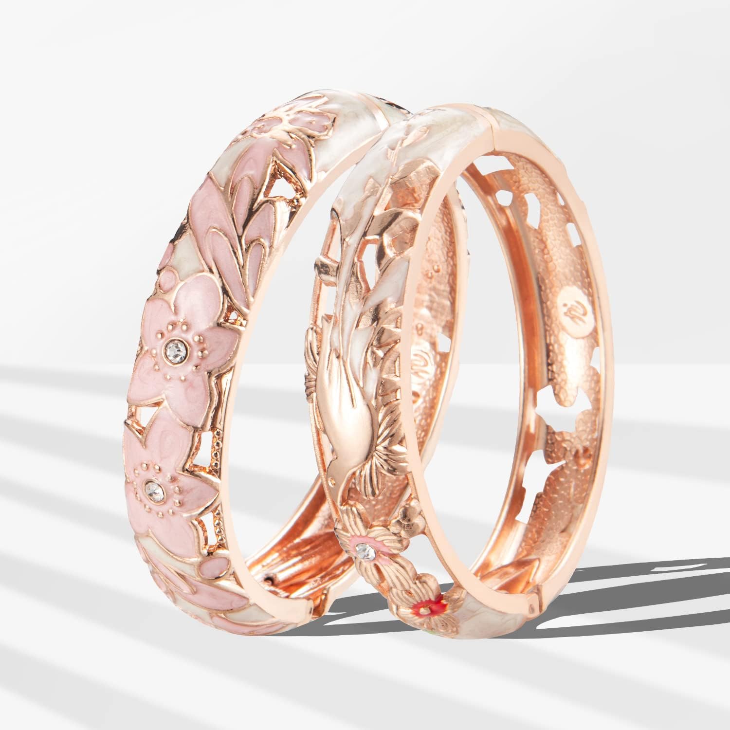 UJOY Handcraft Cloisonne Jewelry Bracelet Colorful Enamel Butterfly Flower Bird Hollowed Spring Hinged Cuff Bangles Women Gifts Pack in Box 88A11 - Image 2