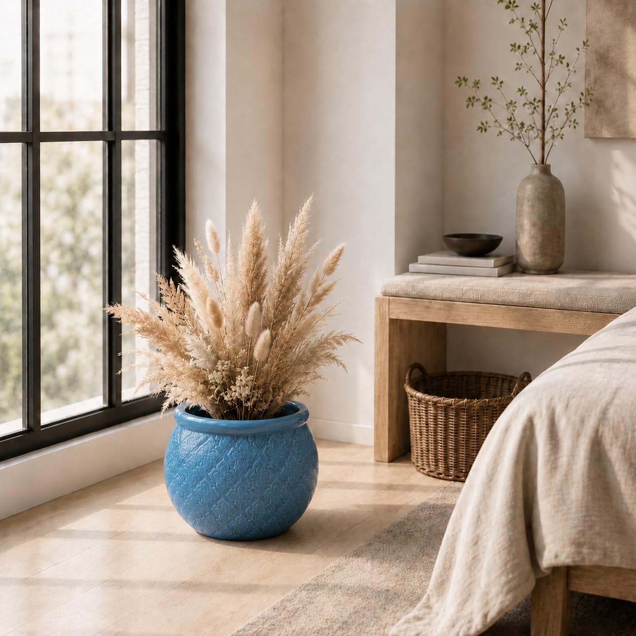 Palatina Werkstatt Azur Occitanie - Vaso per piante in ceramica smaltata, grande, turchese/blu, realizzato a mano, smaltato con foro di drenaggio, vaso resistente al gelo, per terrazza, giardino e