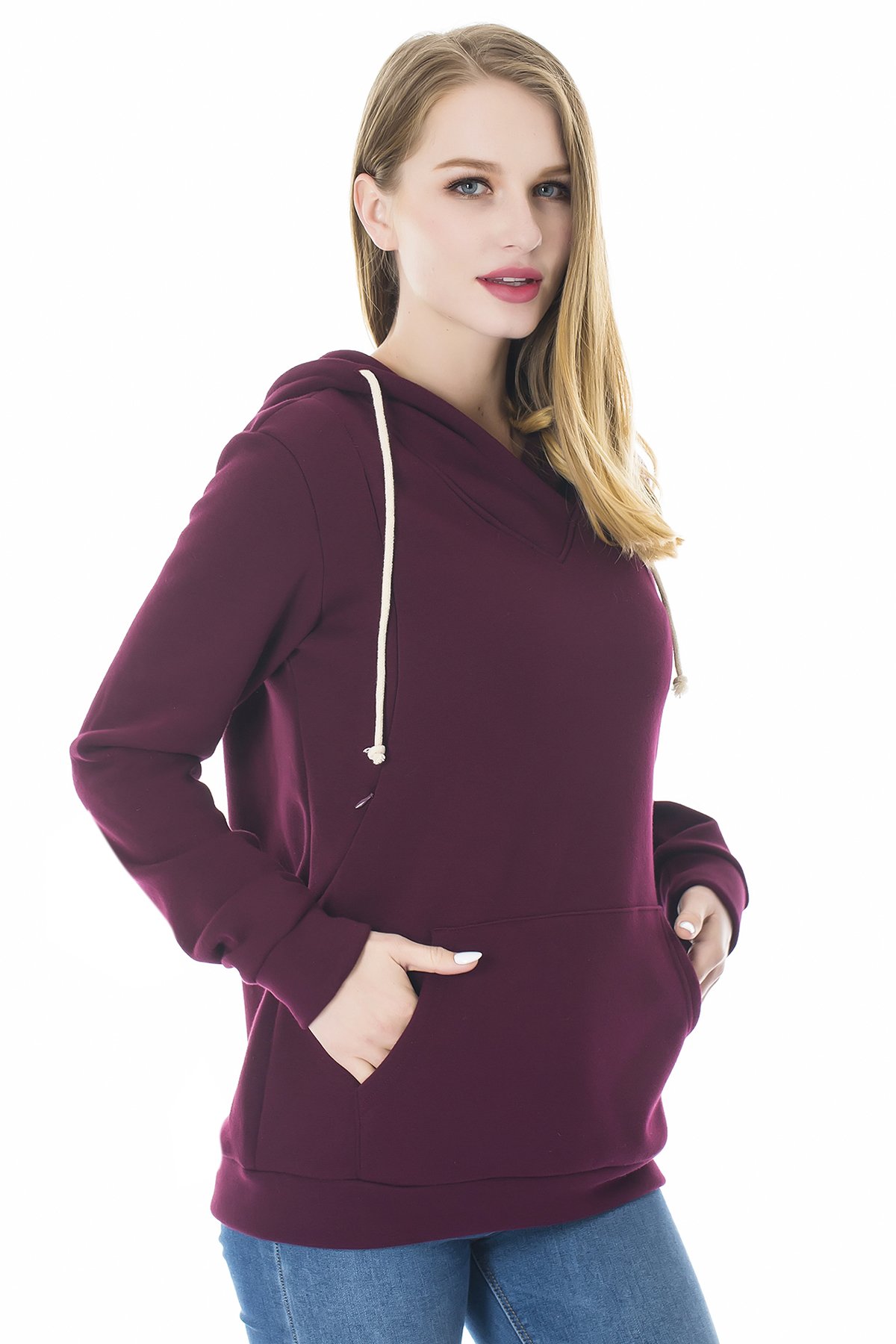 Smallshow Stillanzug Mutterschaft Fleece Stillpullover Hoodie Sweatshirt Wine 2XL