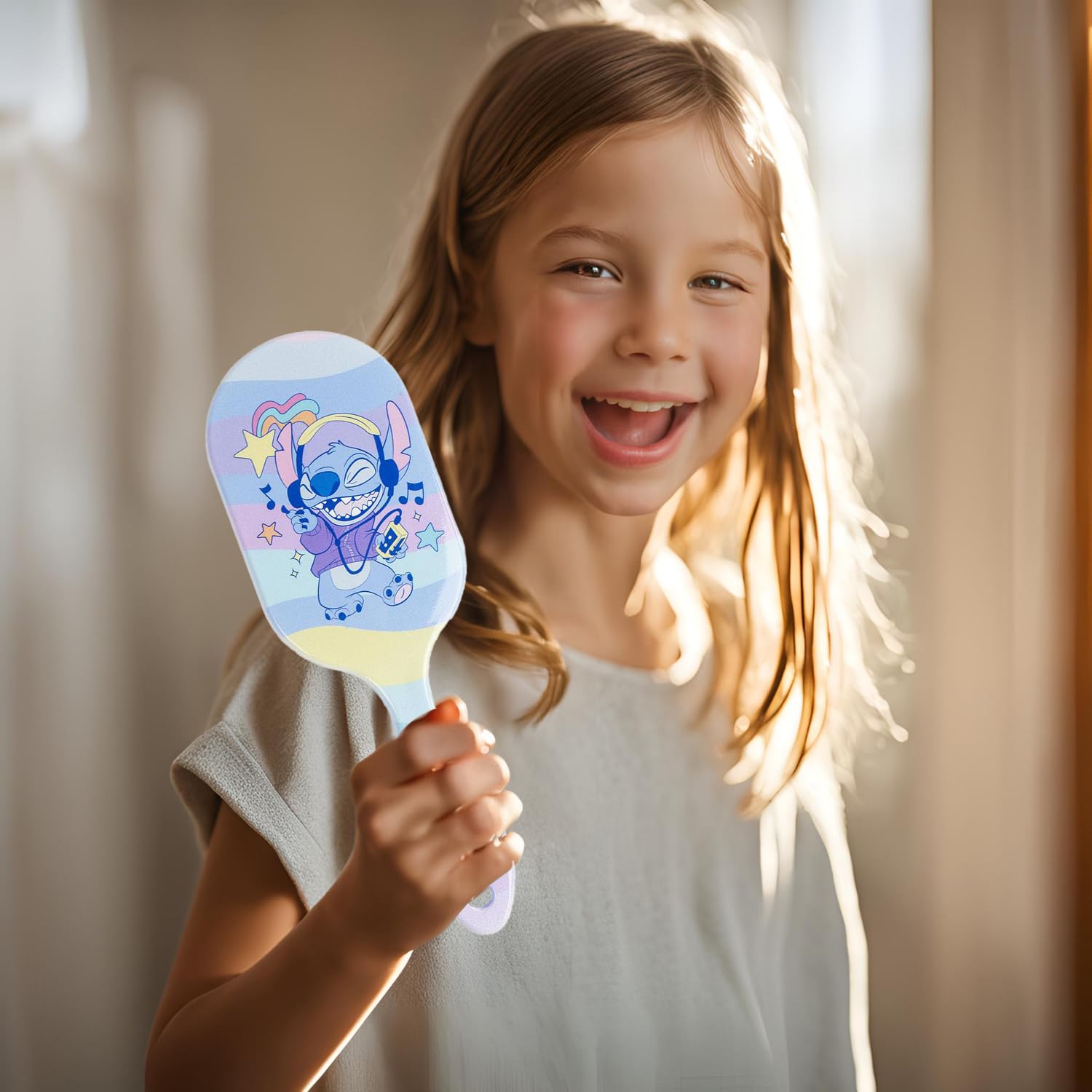 Disney Kids Character Girls Compact Hair Brush Stitch Frozen Hairbrush With Gift Box (Musical Stitch) - Image 4
