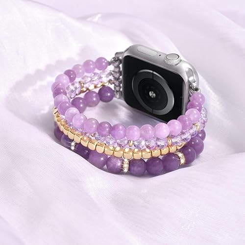 Miniatura 8 de CAGOS Pulsera de cuentas de piedra natural compatible con Apple Watch Band de 1.496 pulgadas1.575 pulgadas1.614 pulgadas para mujer, Series 9, 8, 7,