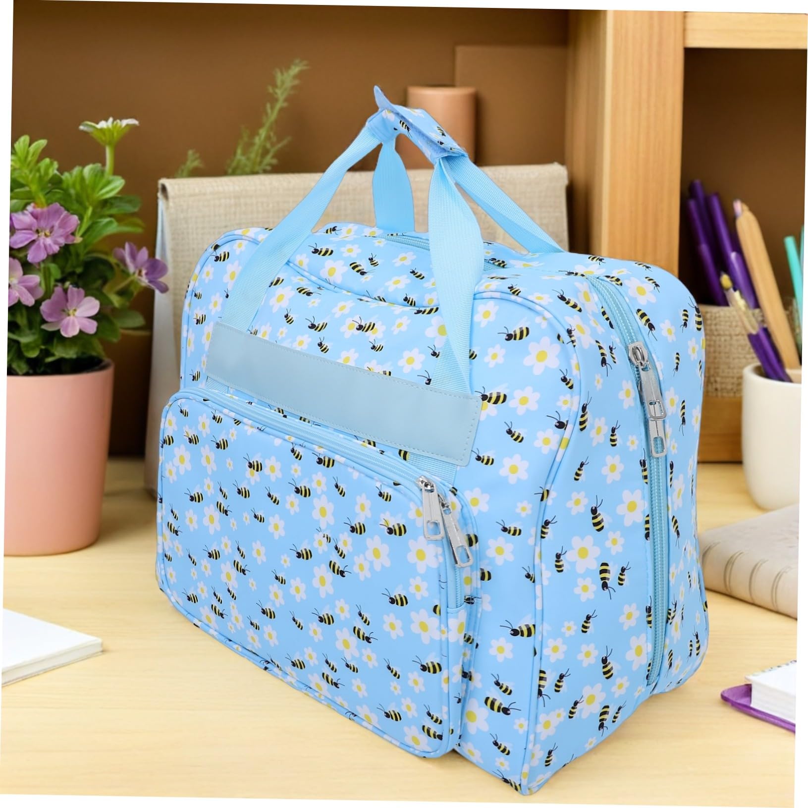HOMSFOU Sac De Machine à Coudre Portable Cas De Transport De Machine à Coudre Portable Sac De Rangement pour Tricot Ciel Bleu Tissu Oxford 600d