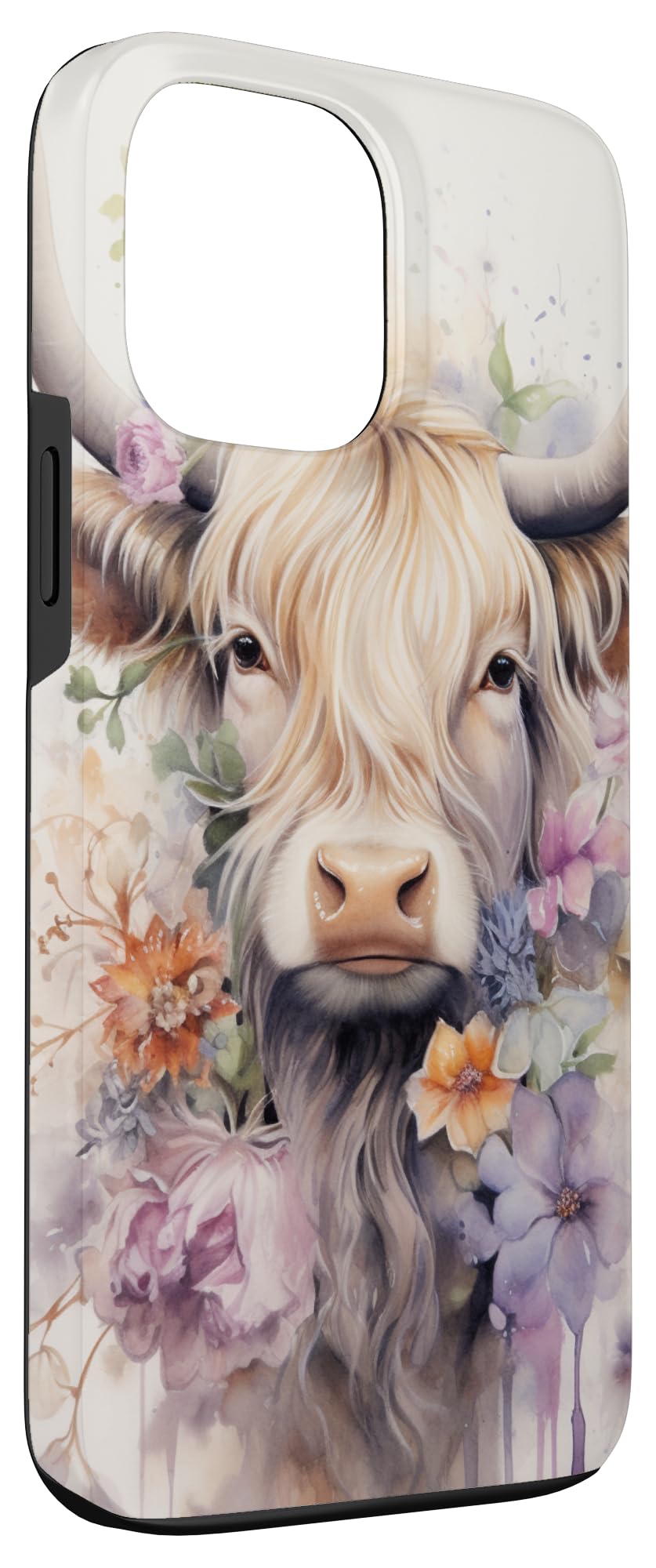 Spring Elegant Highland Cow Pastel Watercolor Floral Case for iPhone 13 Pro Max - Image 3