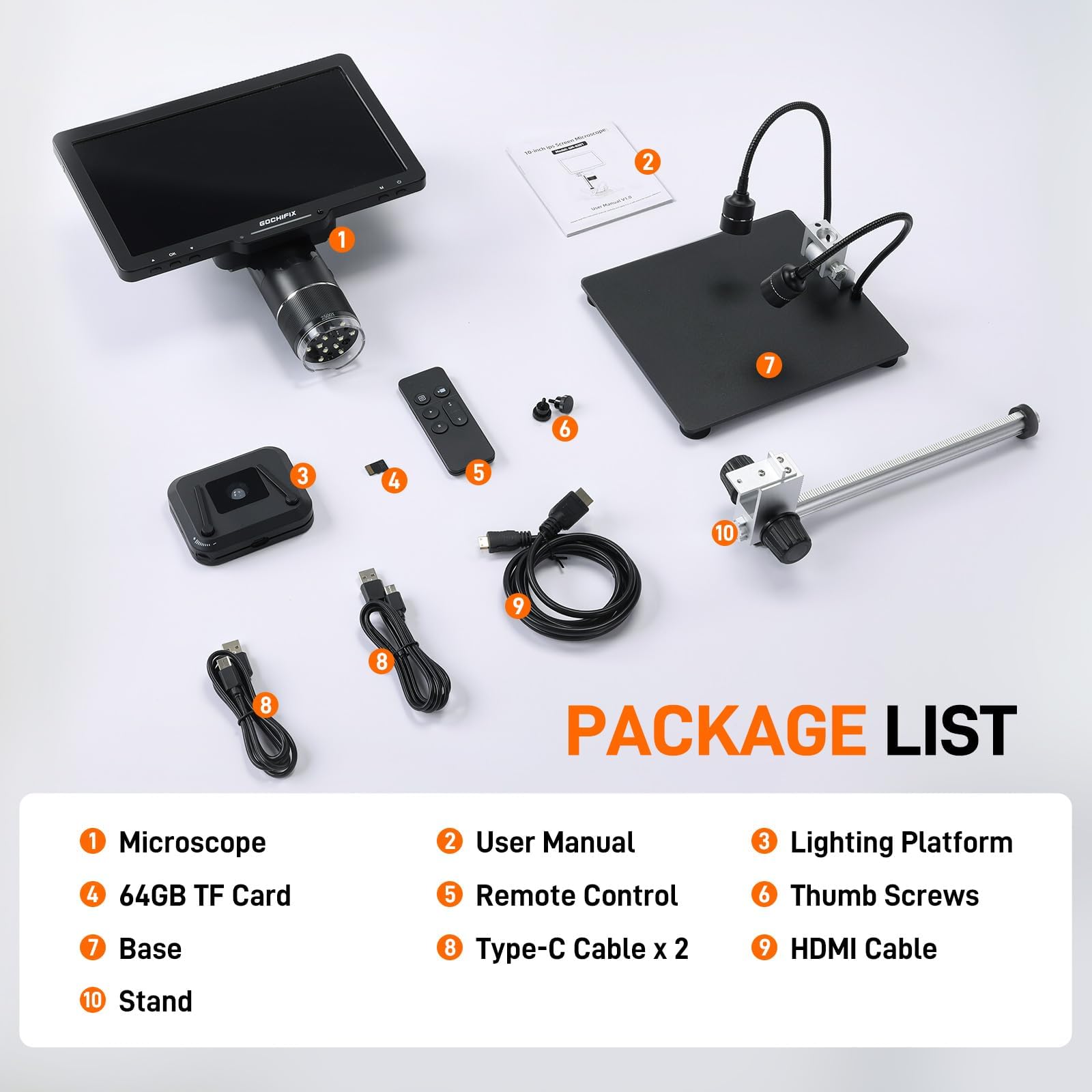 Microscopio digitale 2500X con 3 lenti 2K HDMI da 10,1 pollici | Saldatura schermo IPS e microscopio a moneta con 12 luci LED | Uscita PC/TV e spazio di archiviazione da 64 GB per elettronica e uso