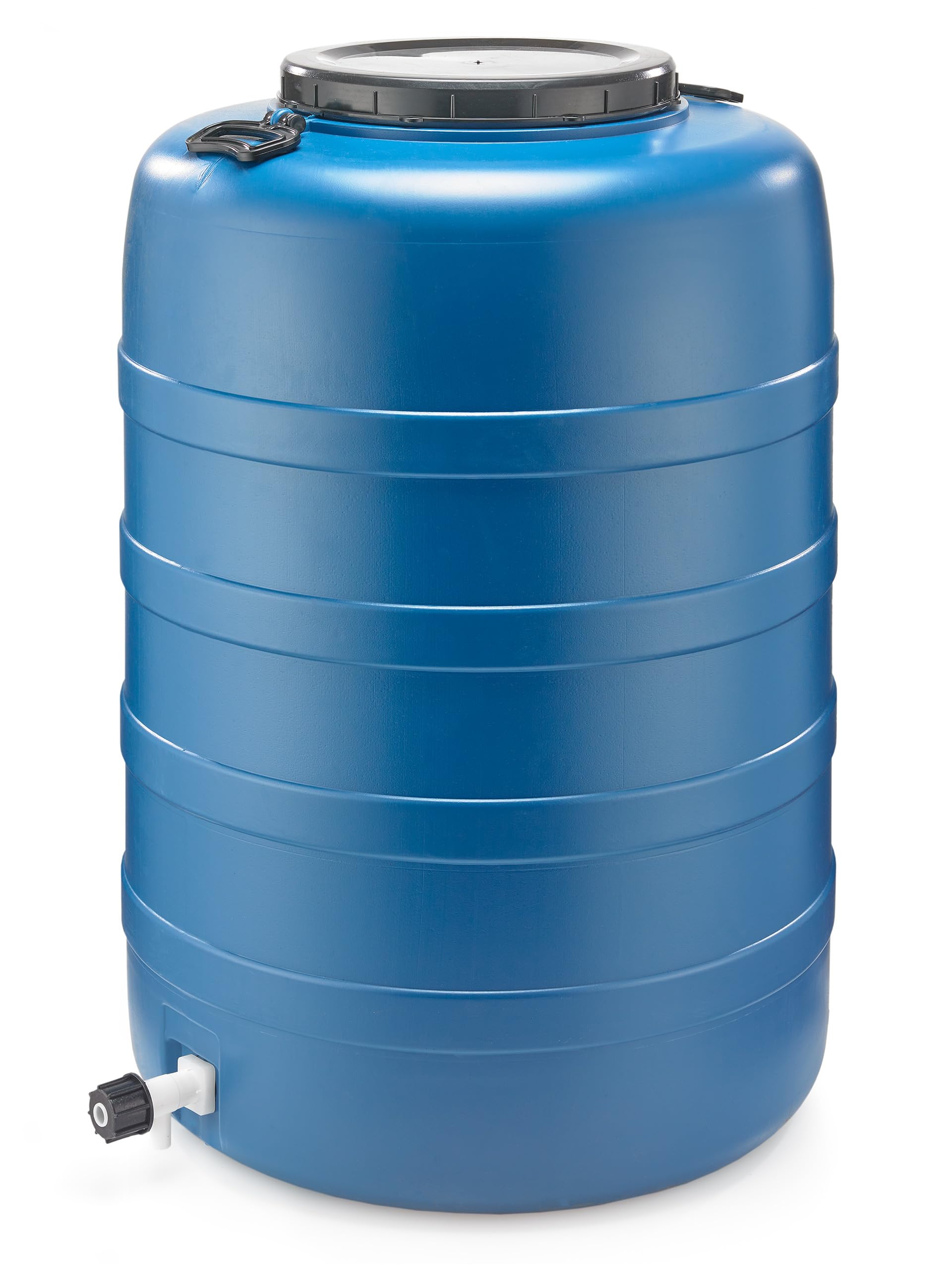 F & R Regentonne 200l mit Griffen und Auslaufhahn mit Deckel HDPE lebensmittelecht Stabiler Wasserbehälter Regenfass Wassertank Garten Frischwassertank