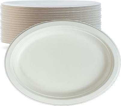 Pack of 125 Biodegradable Sugarcane Plates - Microwavable, Heavy Duty Large Plates 12.5 x 10 inch
