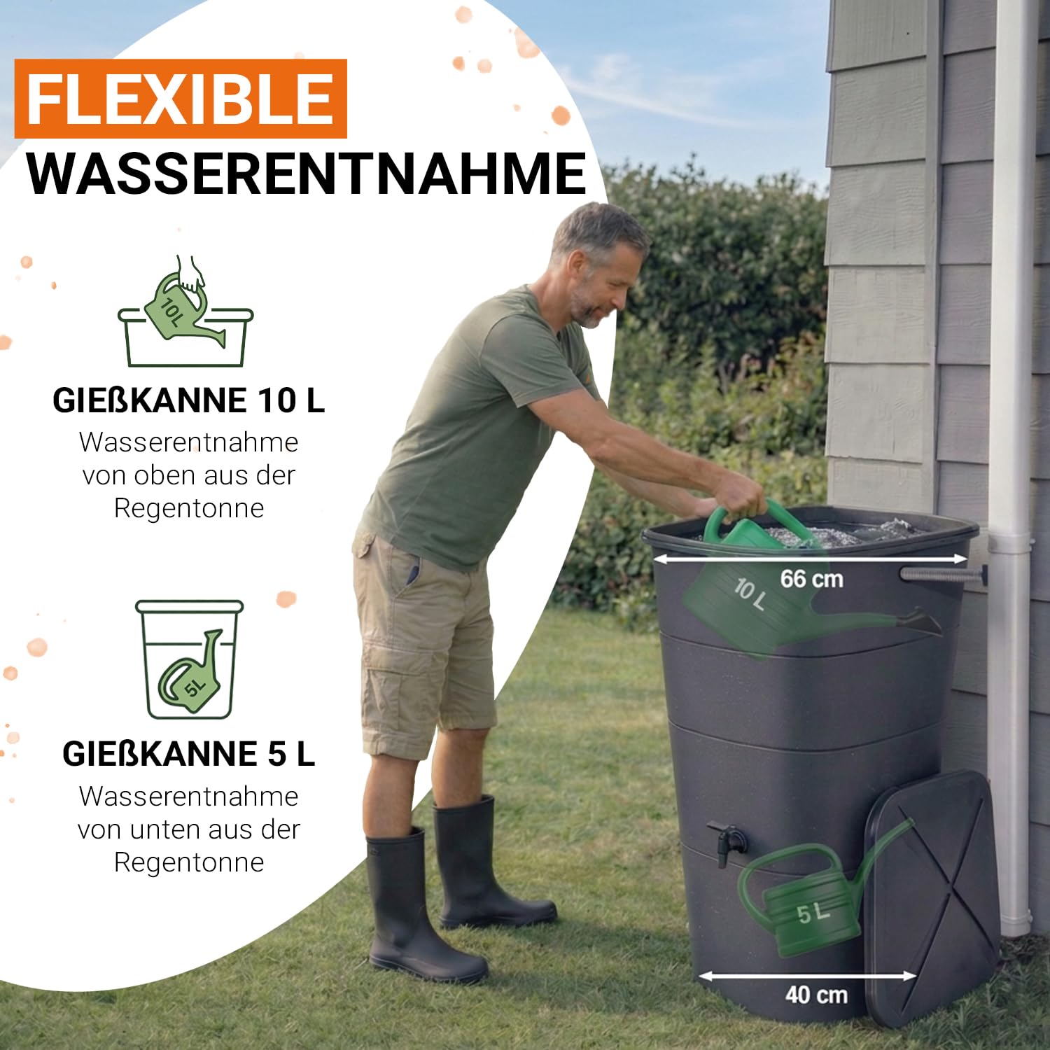 GARANTIA Ibiza Regentonnen-Set eckig 400 Liter Graphite Grey, 2 x Ibiza 200 Liter inkl. Verbinder - als graues Wasserfass für nachhaltige Gartenbewässerung - mit Deckel, Hahn und Matter Oberfläche
