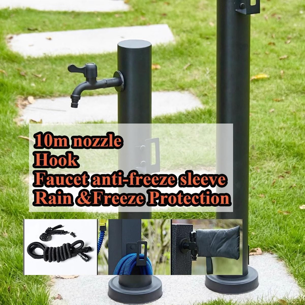 Durable Stainless Steel Garden Faucet with Freestanding Hose Holder, Vertical Water Column, Floor-Mounted Fountain, Outdoor Antifreeze Dispenser - Stylish & Functional