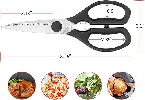 Miniatura 9 de WELLSTAR - Juego de 2 tijeras de cocina multifuncionales, tijeras de alimentos resistentes para pollo, carne, verduras, pescado, hierbas, aves,