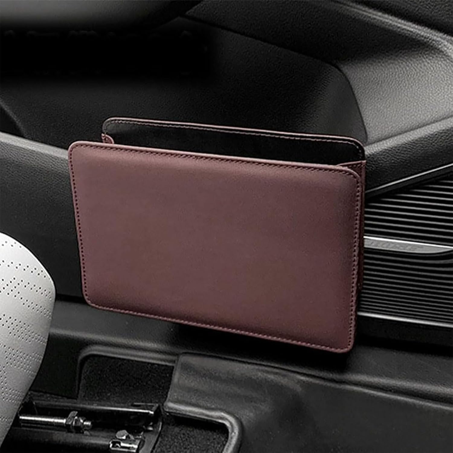 Leather Car Trash Can for Kia Sportage Hybrid 2023-2025, Leakproof Multi-Functionality Car Storage Bag Container, Foldable Portable Car Garbage Organizer, D/Dark Brown