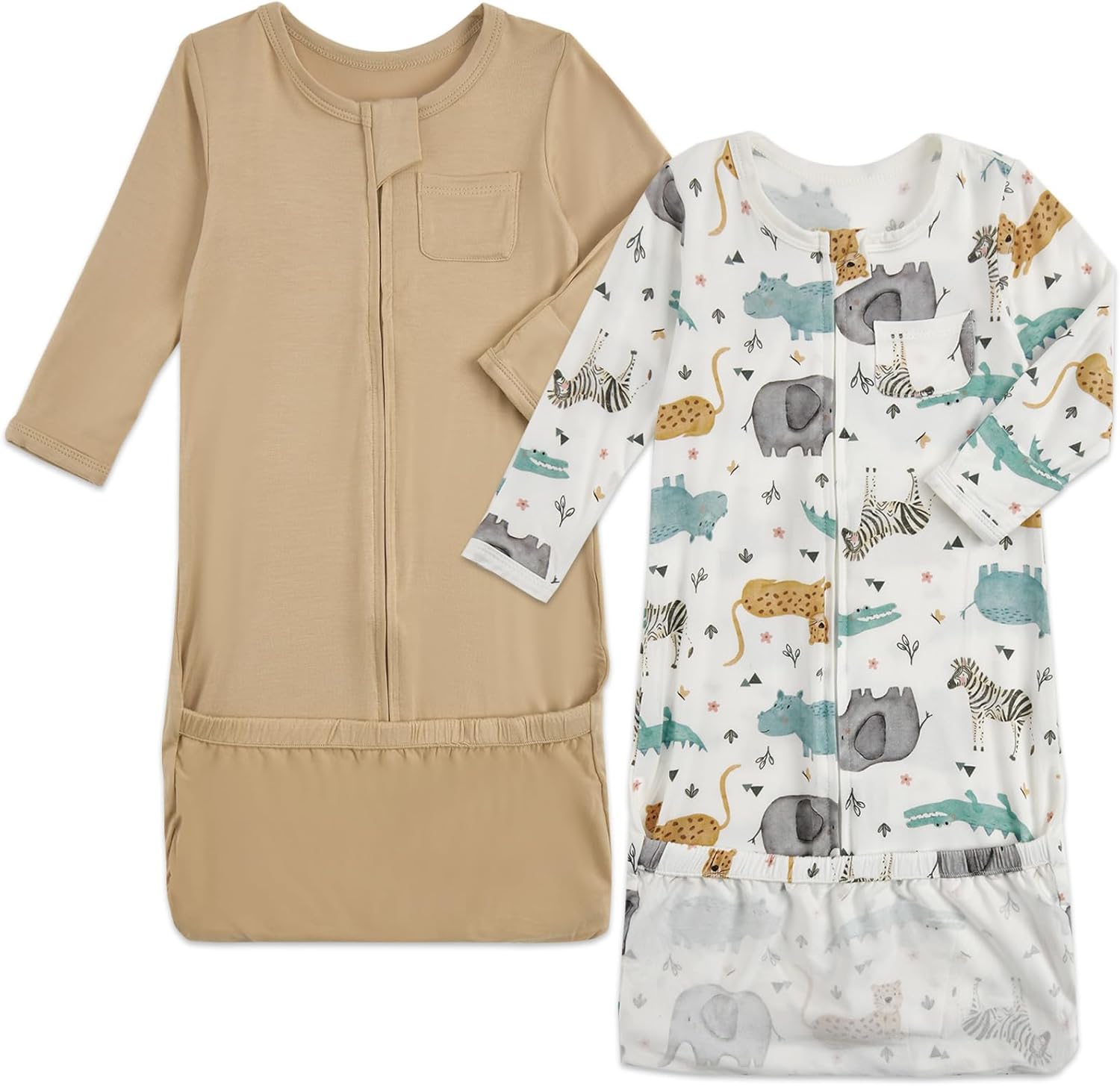 Aablexema Baby Nightgowns Rayon of Bamboo, 2Pcs Newborn Sleeper Gown with 2-way Zipper, Flip Mittens & Foot Cover