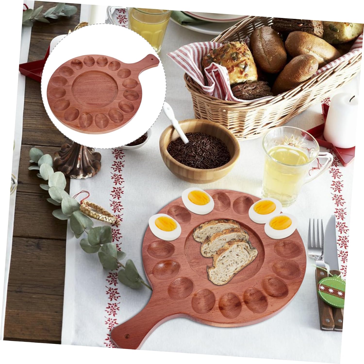 Wooden Egg Tray Soft Boiled Egg Holder Deviled Serving Plate Double-sided Dessert Plate Reusable Storage