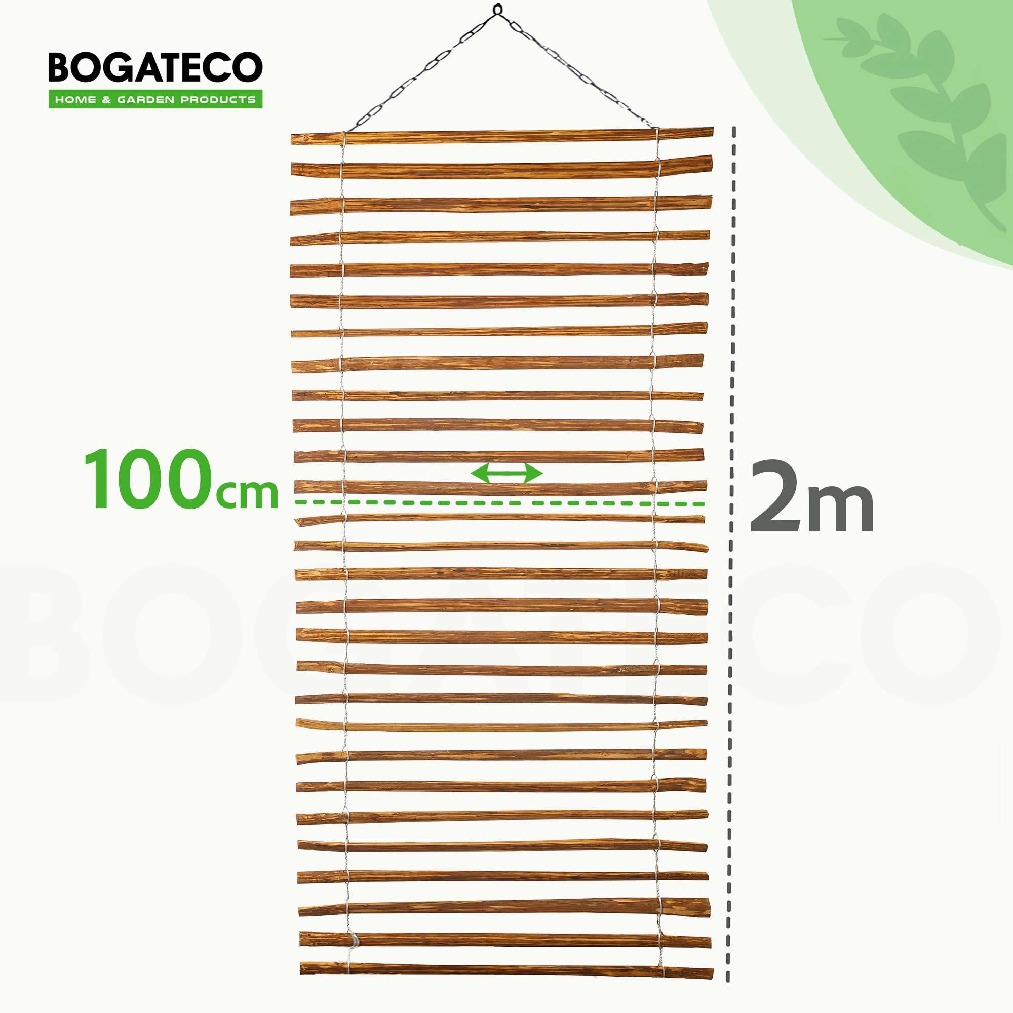 BOGATECO Griglia per traliccio in nocciola per piante rampicanti, 100 x 200 cm, marrone, 2 misure a scelta, ideale per il giardino, il balcone e la terrazza, la privacy
