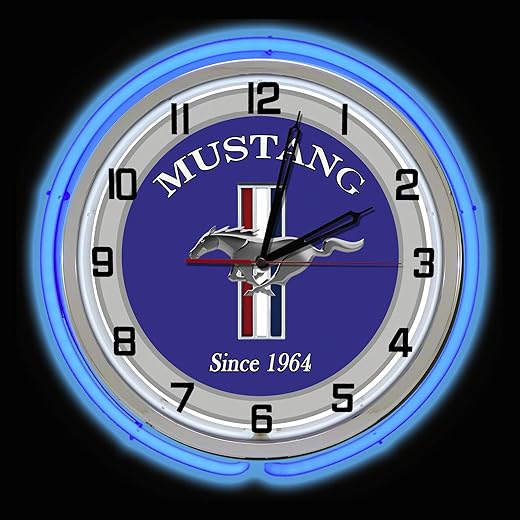 19 Ford Mustang Since 1964 Sign Blue Double Neon Clock Shelby Roush Saleen