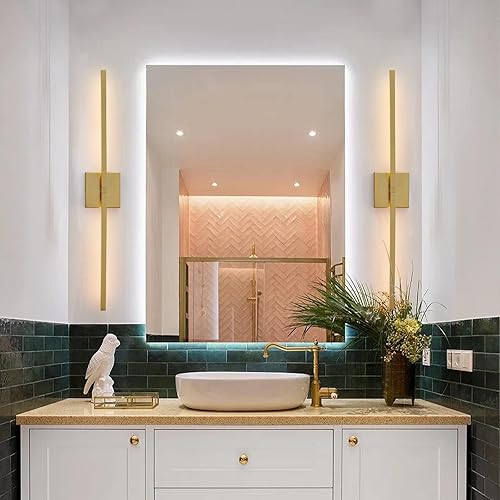 Miniatura 5 de Lámparas de tocador de baño doradas, 30 pulgadas, giratorias, modernas, LED, para baño, con iluminación blanca cálida de 3500 K, aplique de pared de